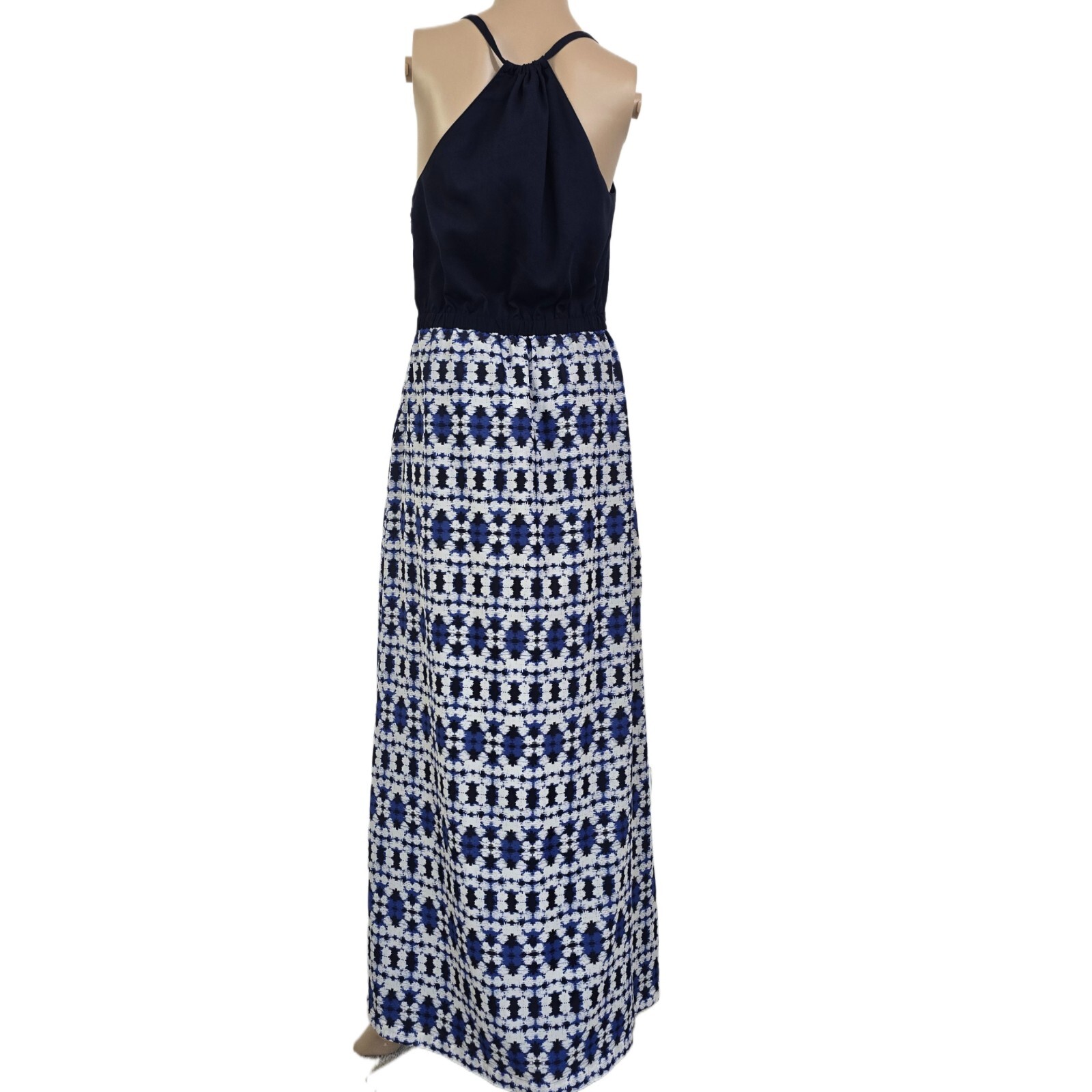J.CREW Boho Maxi Dress 4 Blue Halter Geometric Print Summer Vacation