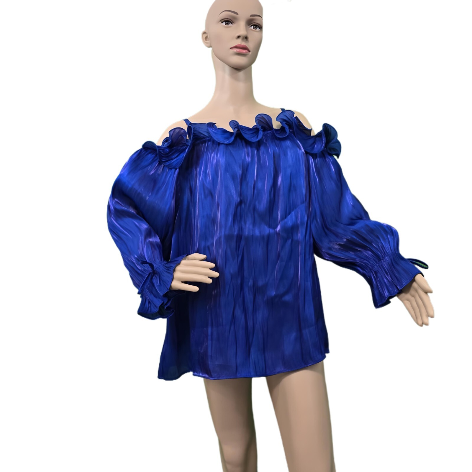 Cato Women’s Blue Faux Satin Ruffle Top - Size 22/24 US