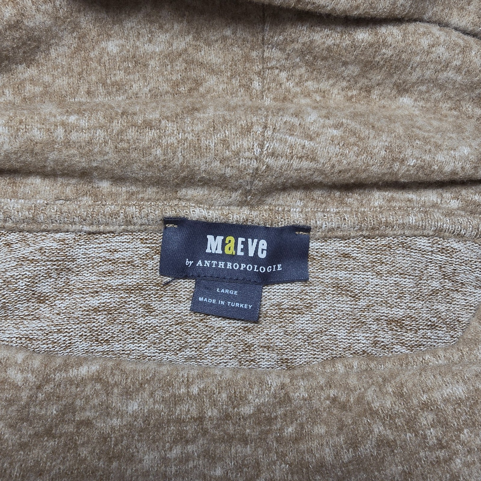 Maeve Anthropologie Soft Knit Cowl Neck Sweater Tan Bishop Sleeve Size L