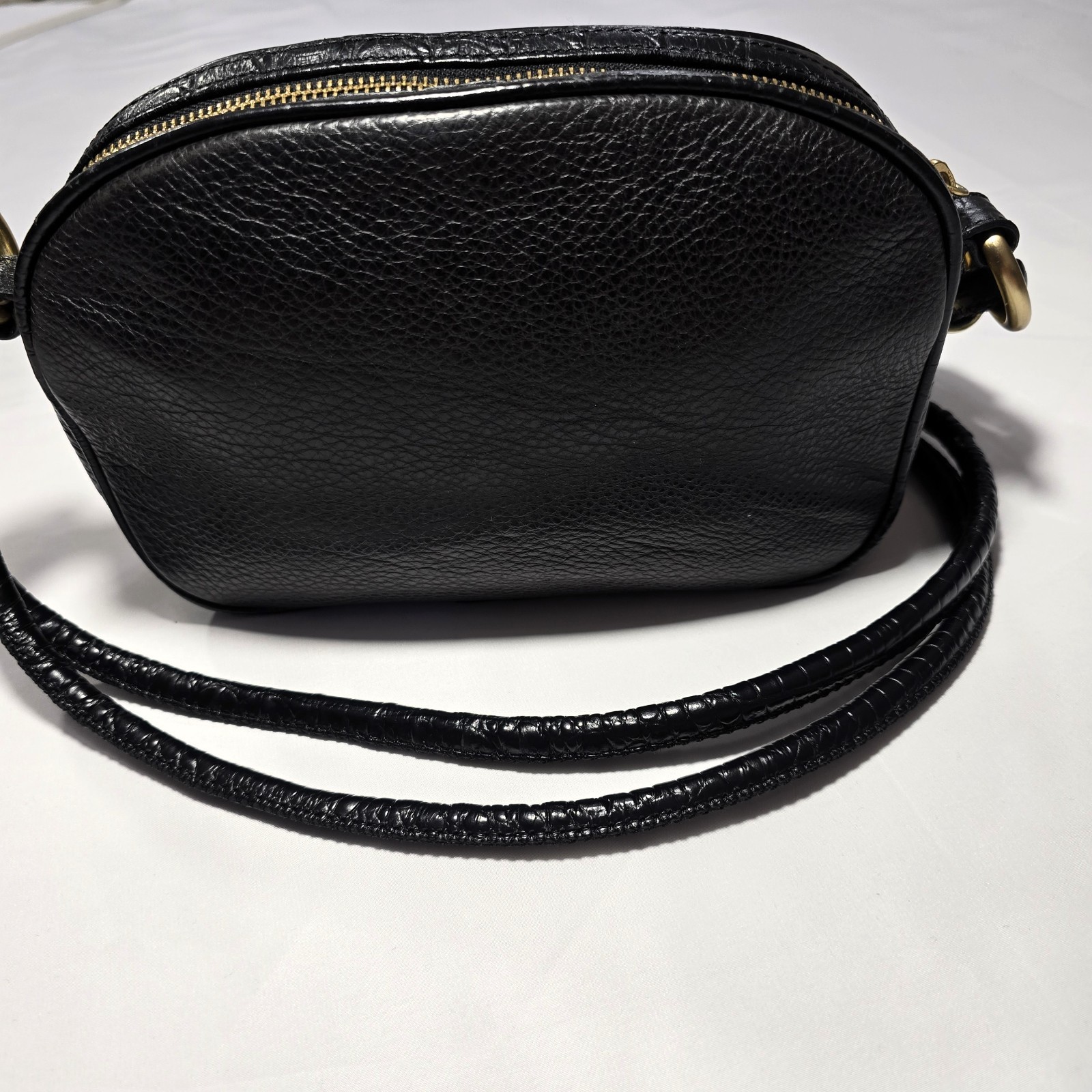 Brahmin Black Leather Multi-Texture Crossbody Bag, Gold Hardware, Key Clip