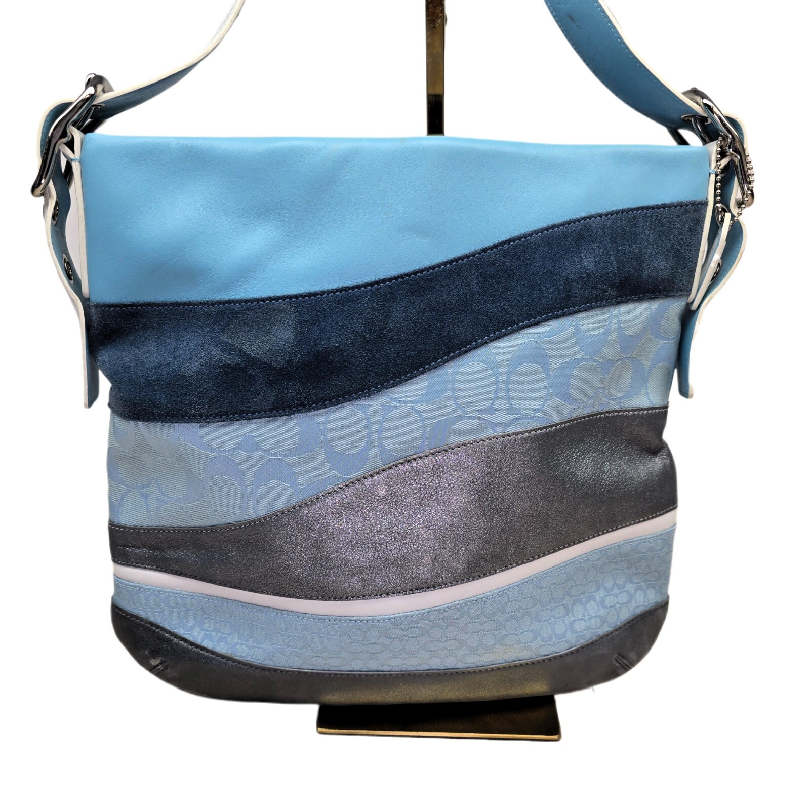 Coach Vintage Signature Wave Duffle Patchwork Hobo Bag – Blue #10653 – RARE