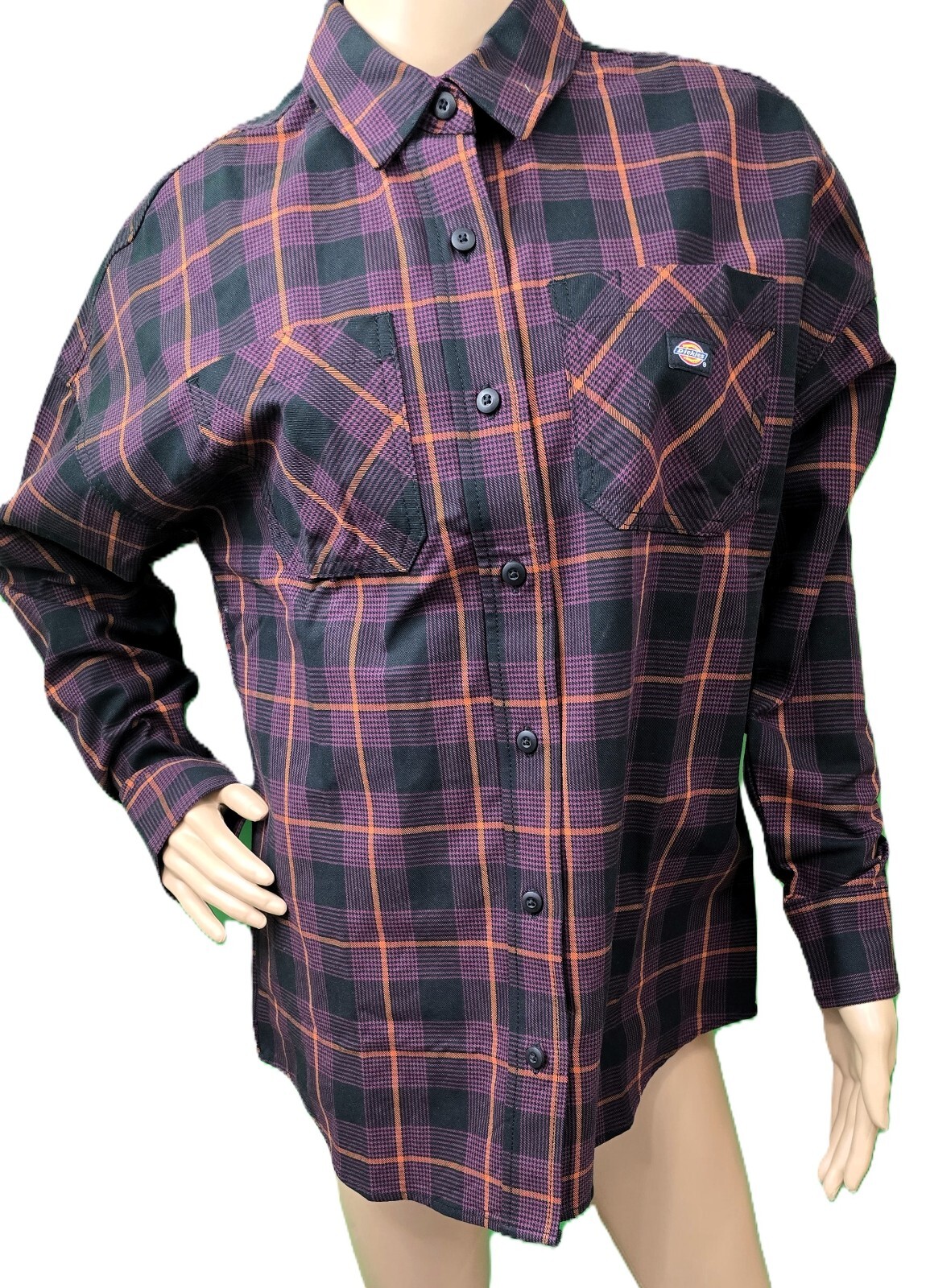 Dickies Women's Bakerhill Oversized Shirt | Long Sleeve | Wine Plaid | Size S