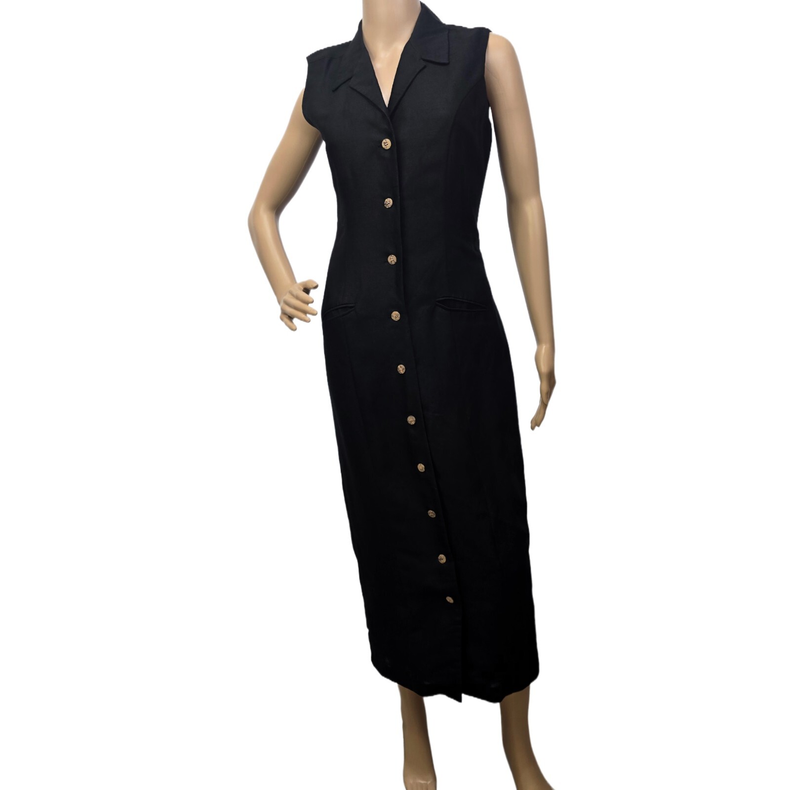 Vintage BP. Nordstrom Sheath Dress Women's Small – Black Linen Midi, Sleeveless