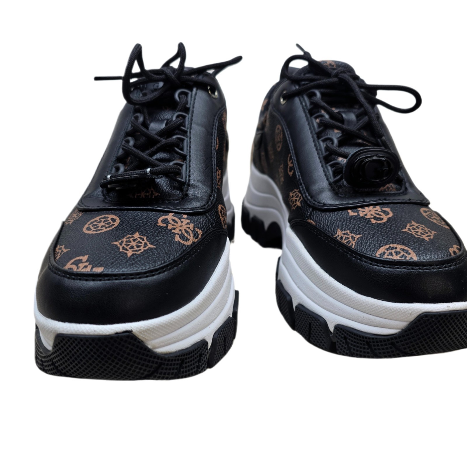 GUESS Women’s Bria Chunky Logo Sneaker Size 8 Black 4G Monogram Platform