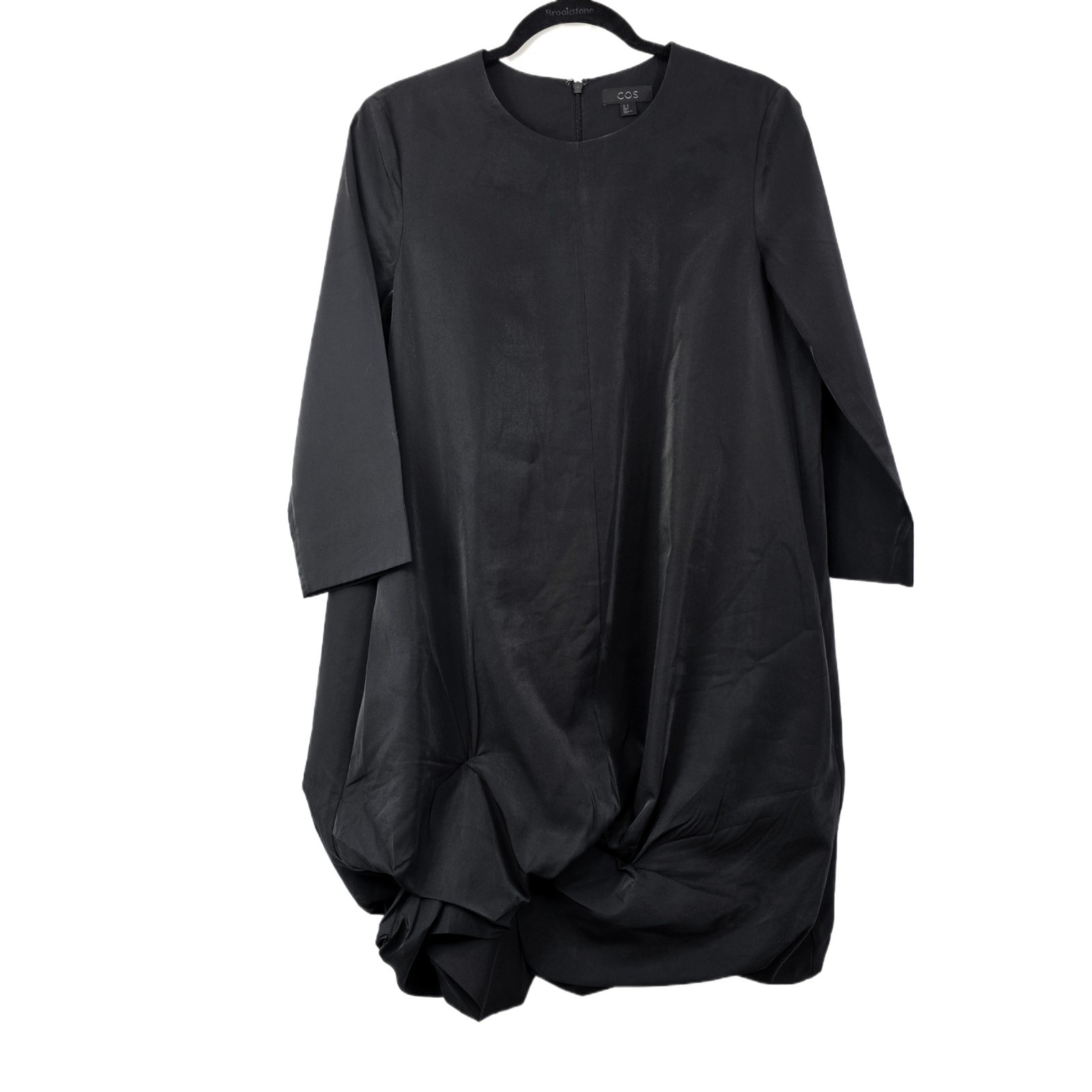 COS Women's Black Asymmetric Gathered Hem Long Sleeve Dress Size 8 Modal