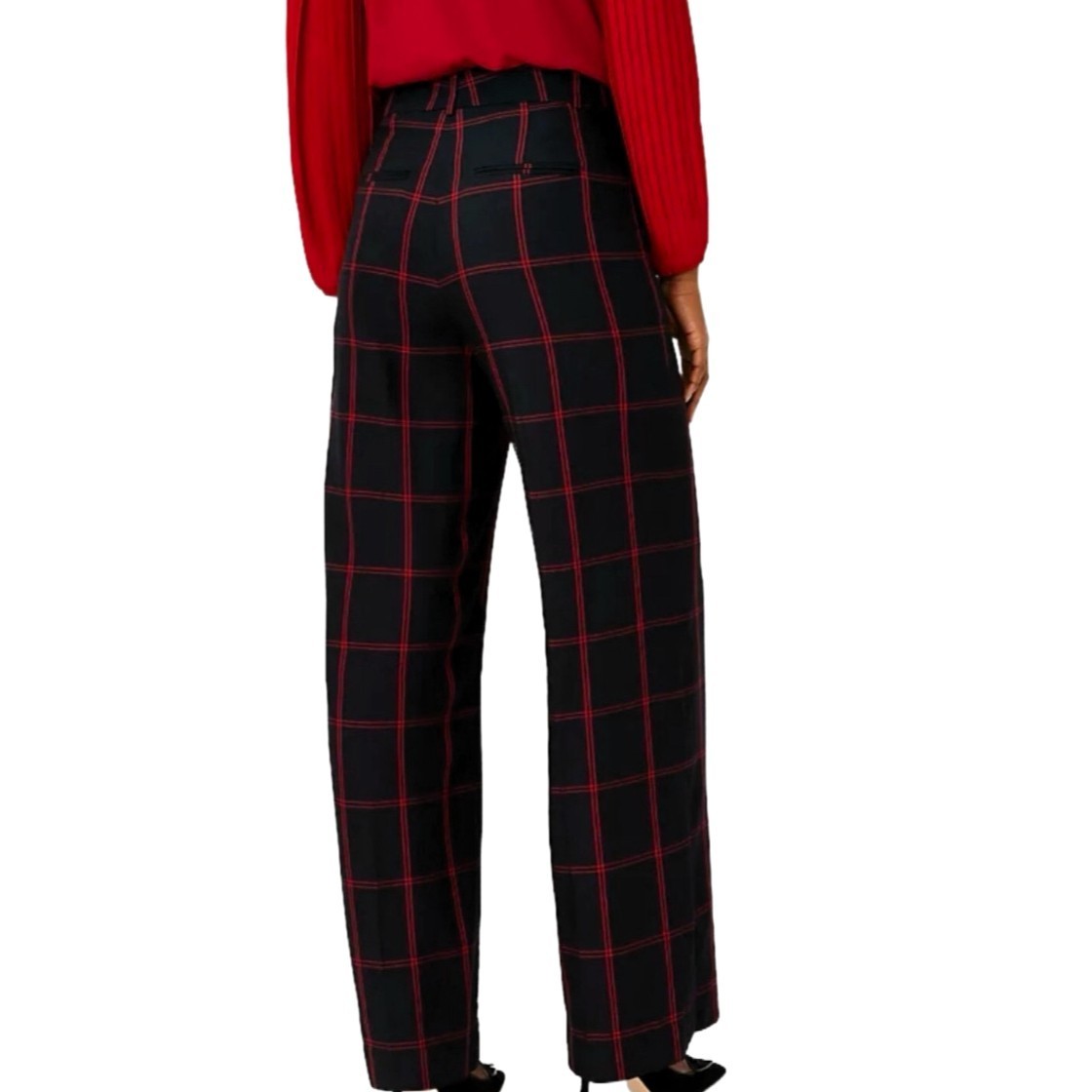 Ann Taylor NWT Sz 6 High Waist Wide Leg Plaid Pants Black Red Classic