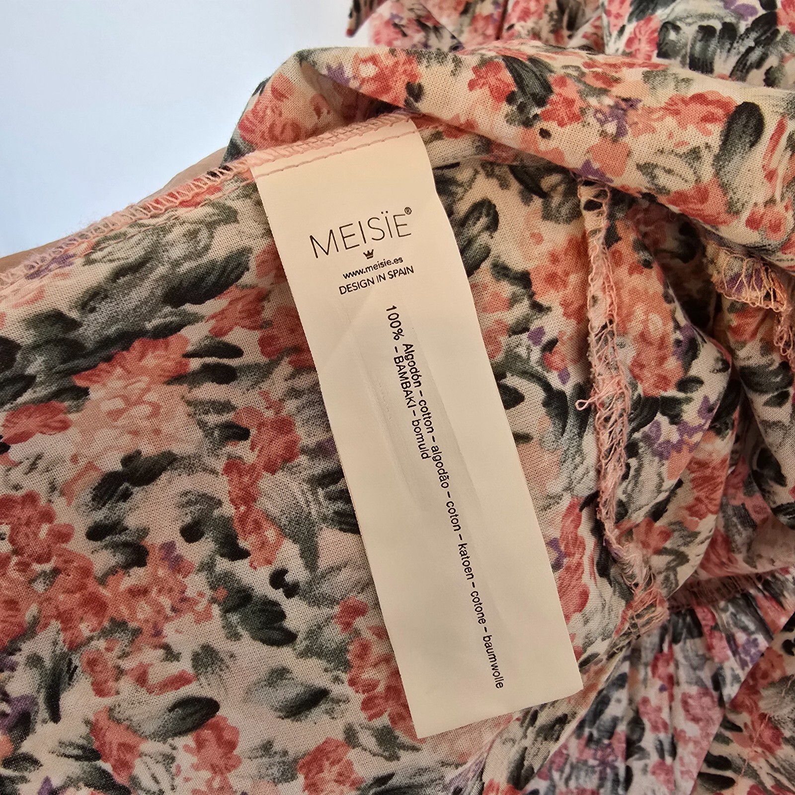 Meisie Spain S Floral Boho Dress 100% Cotton Ruffle Sleeves w/ Pockets