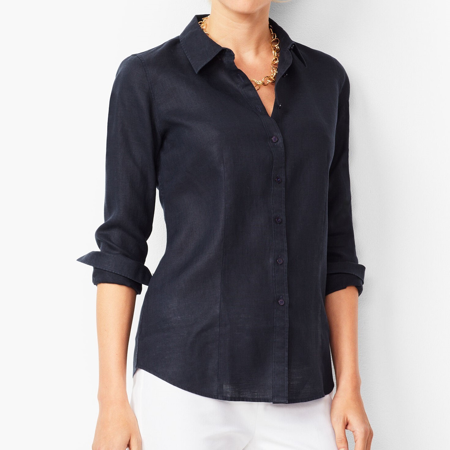 Talbots Women's Size 4 Dark Blue Long-Sleeved Button-Down Shirt – NWT