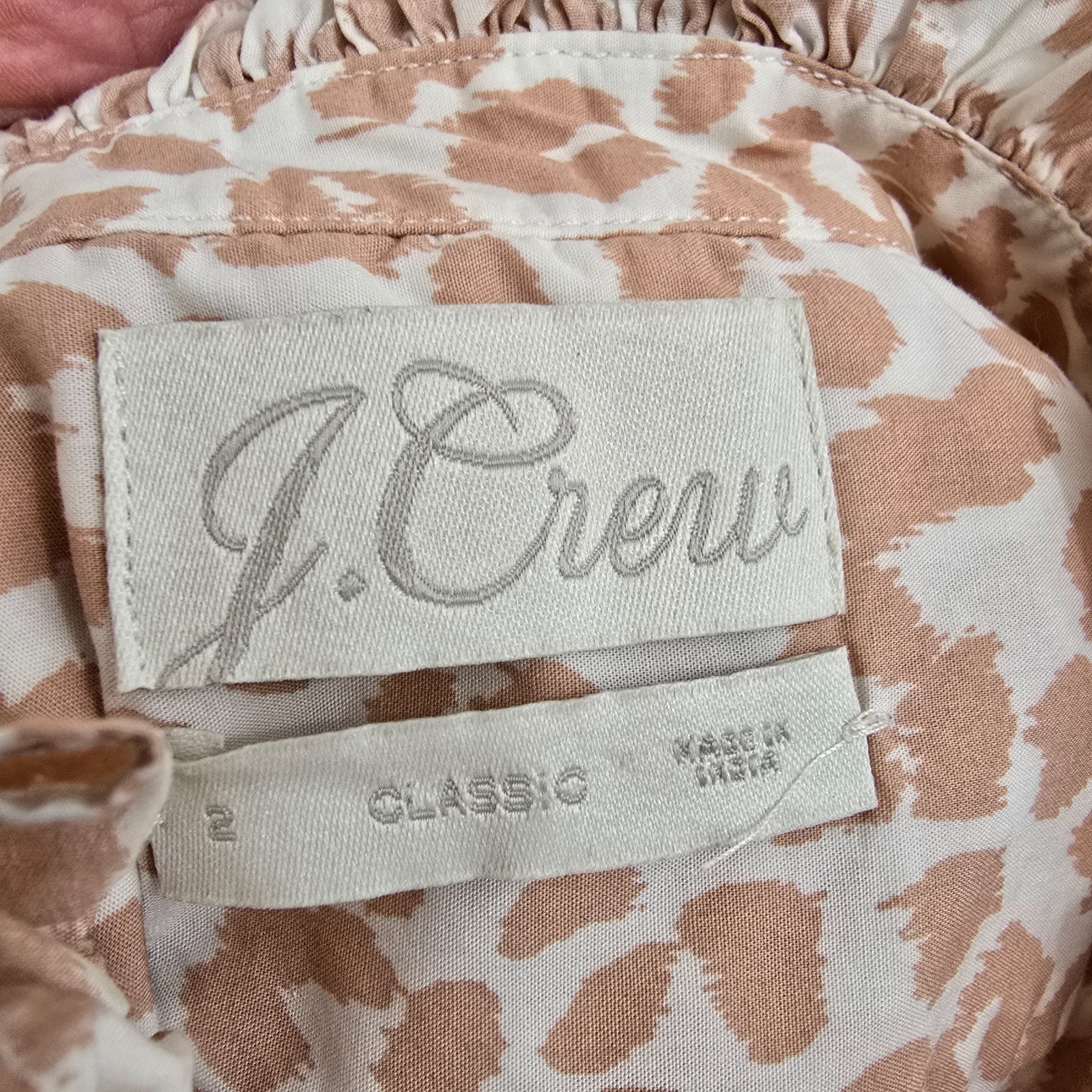 J Crew Women’s Classic-Fit Leopard Print Ruffle Neck & Cuff Shirt Blouse Sz 2