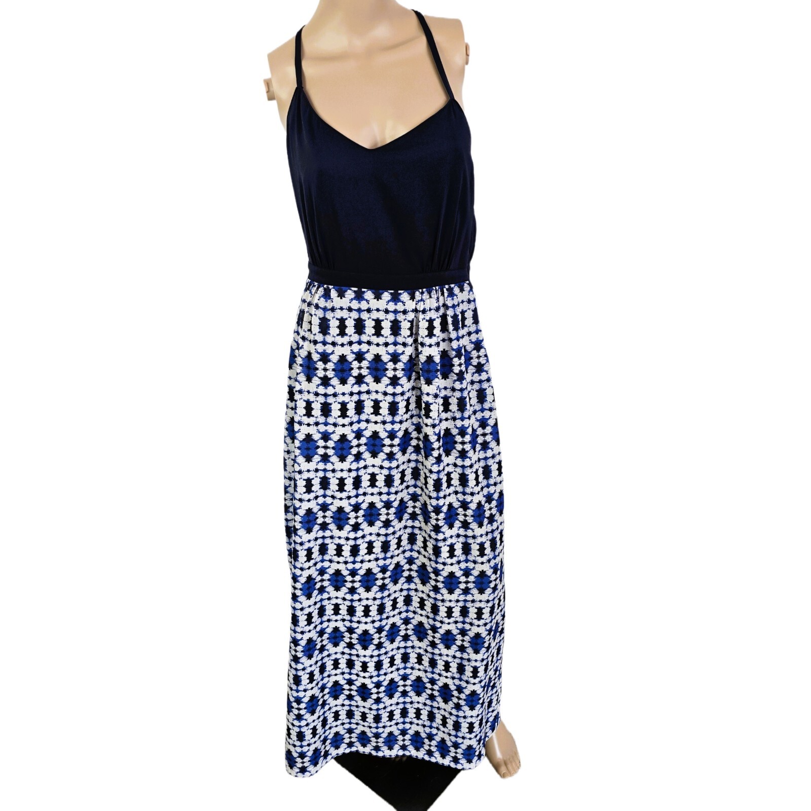 J.CREW Boho Maxi Dress 4 Blue Halter Geometric Print Summer Vacation