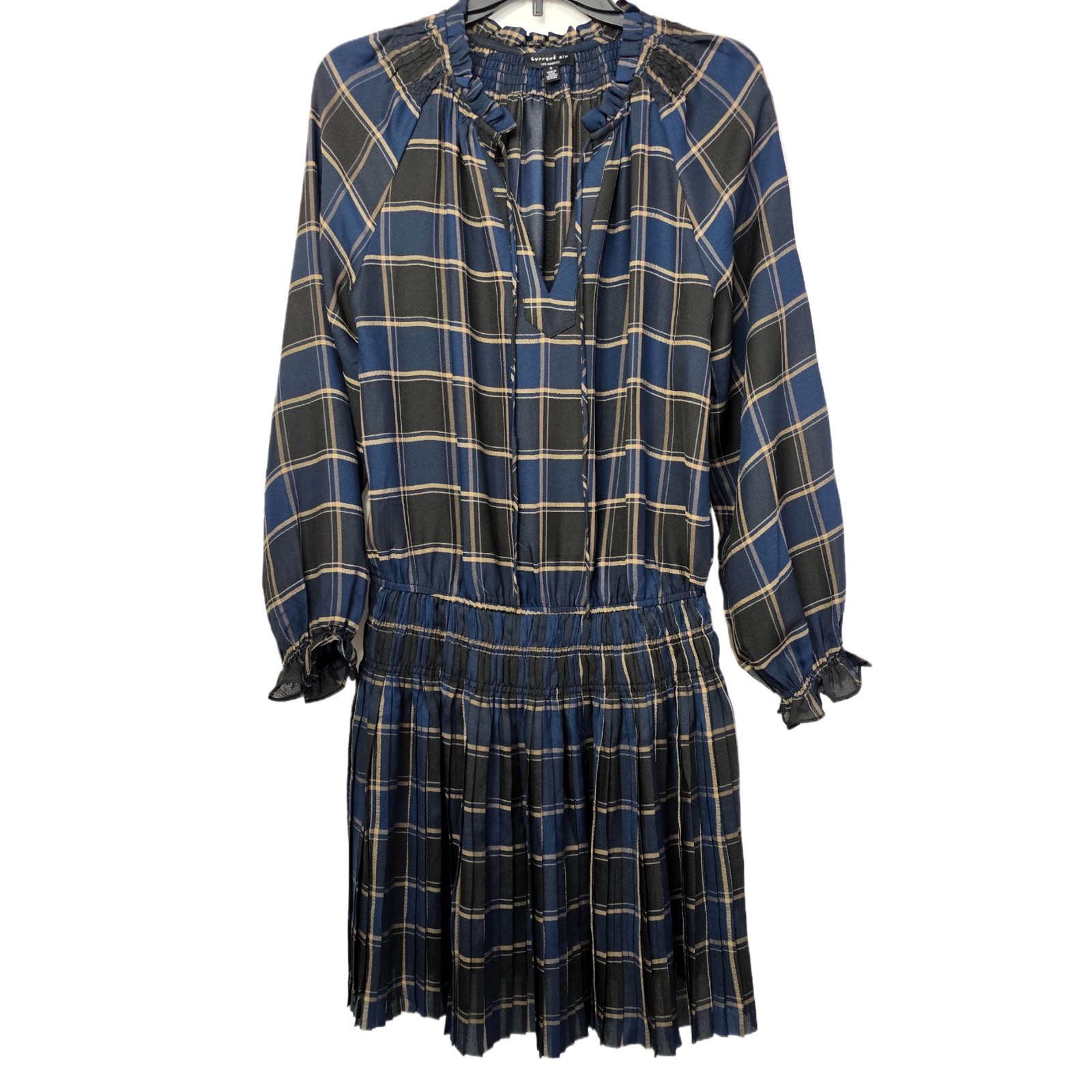 Current Air Black & Navy Plaid Ruffled Chiffon Mini Dress, Size S