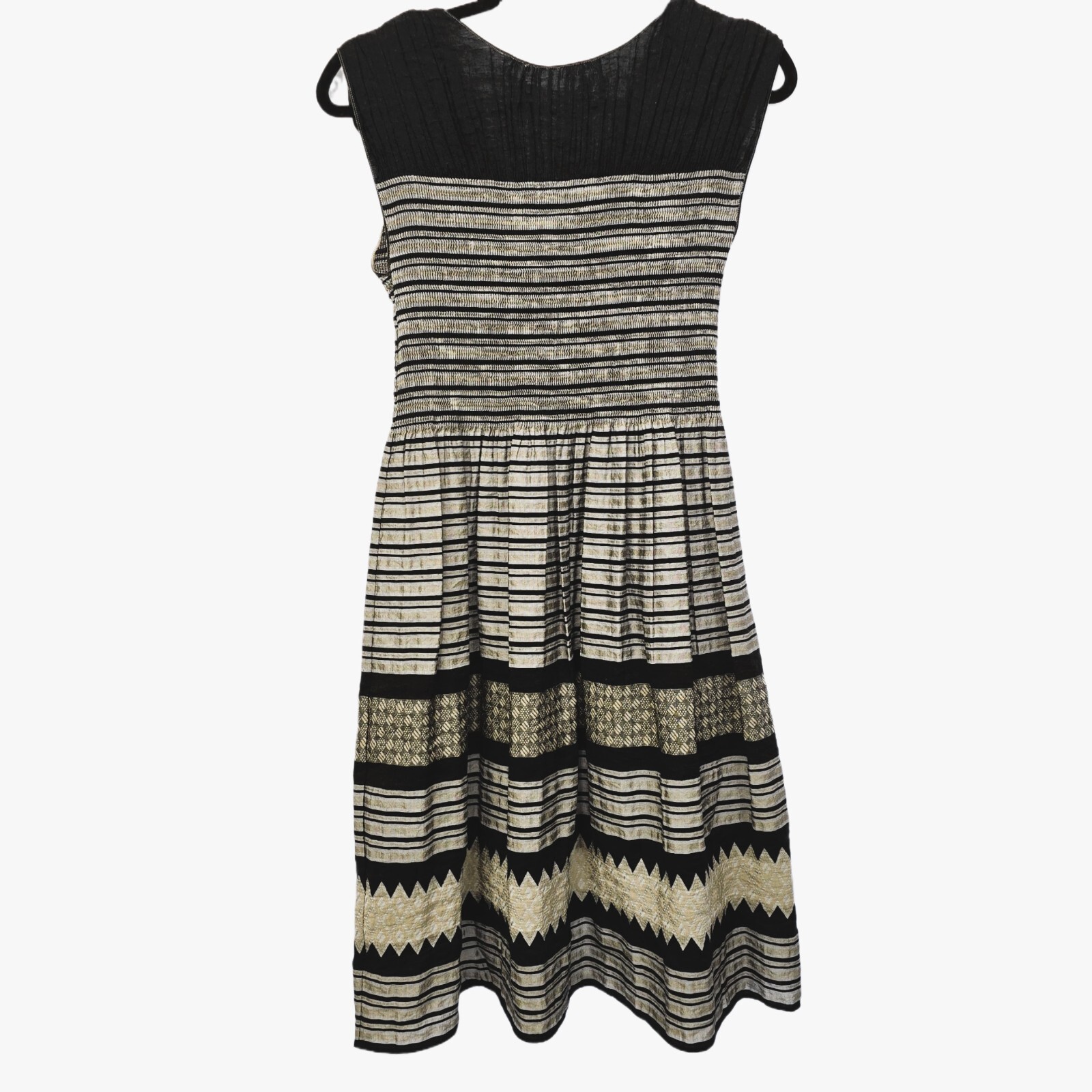 Max Studio Women's V-Neck Fit & Flare Dress M Black Gold Silver Metallic