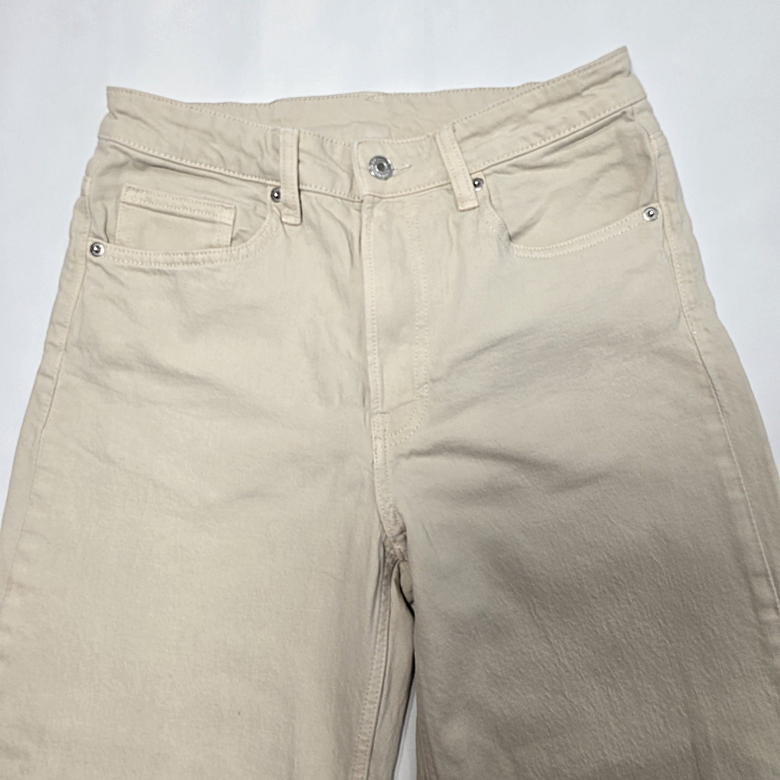 H&M Denim High Rise Wide Leg Cropped Jeans Cream Women’s Size 6