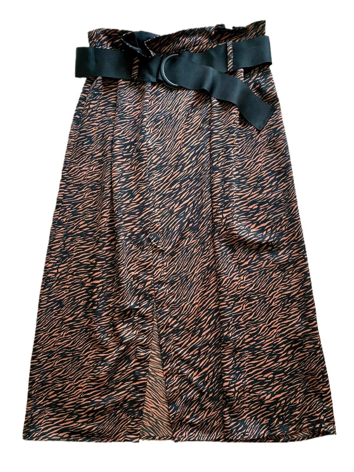 ZARA Animal Print Midi Skirt with Belt - Size XS – Flowy Black & Brown