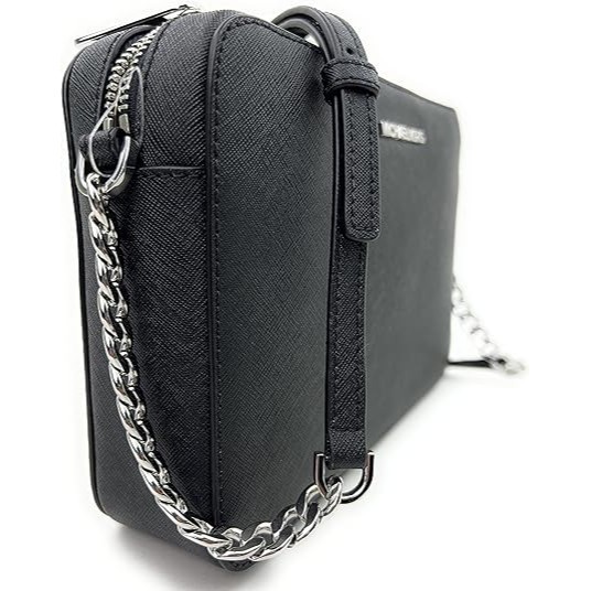 Michael Kors East West Women’s Crossbody Shoulder Bag Black Silver Leather NWT - New
