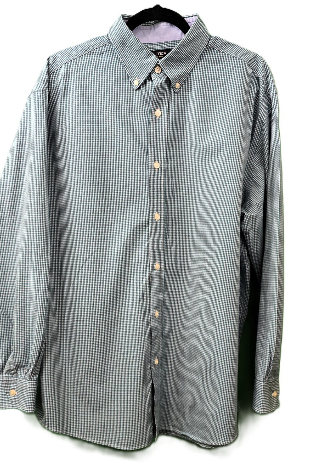 Nautica Mens Plaid Dress Shirt - Size XL Green/White - 100% Cotton - Long Sleeve