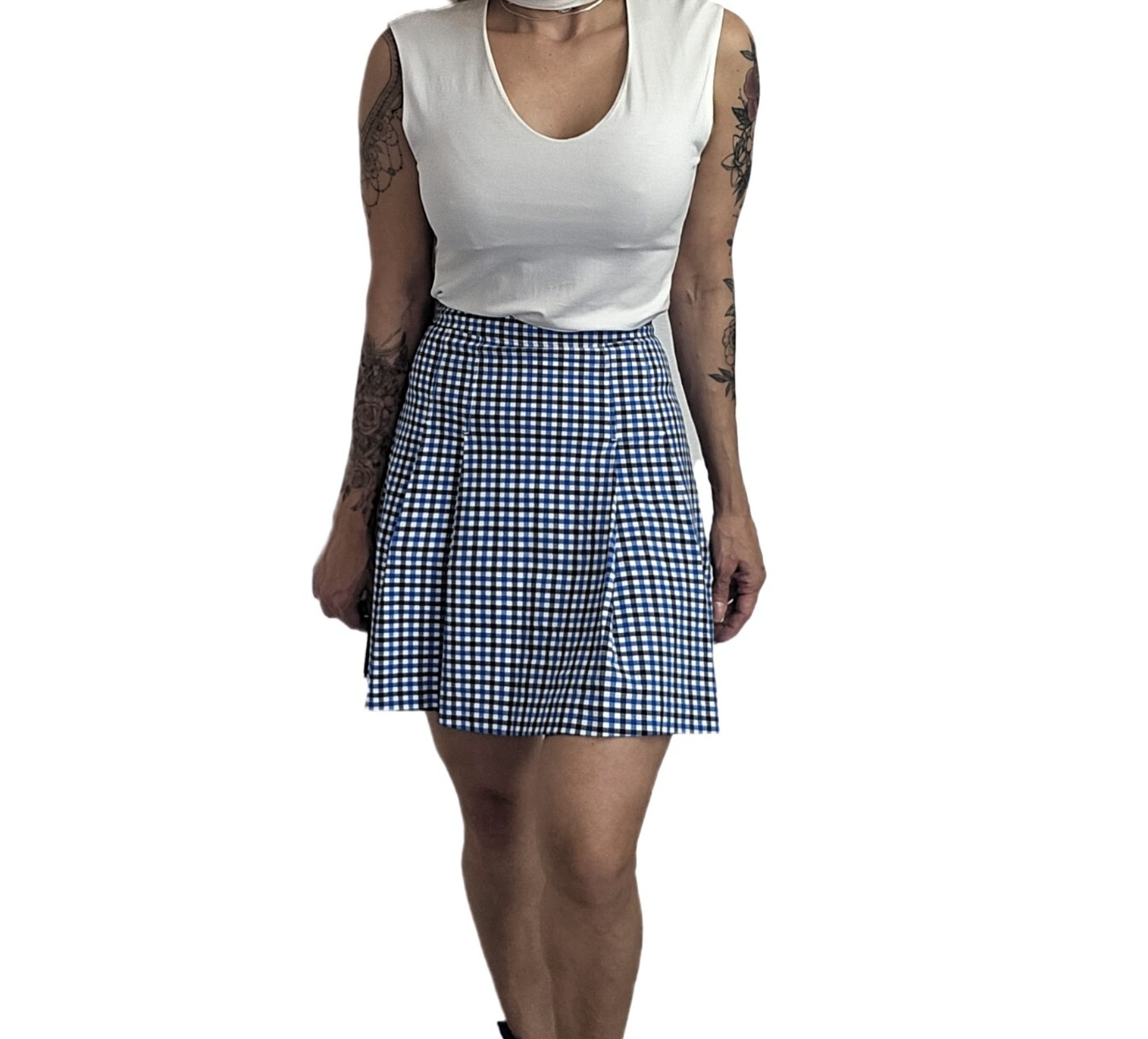Tory Sport Gingham Golf Skirt Women’s Sz 0 Navy Blue White Stretch Tennis