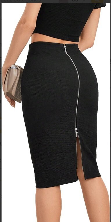 State Mid-length Skirt (Size M): Black with Stunning Back Zipper