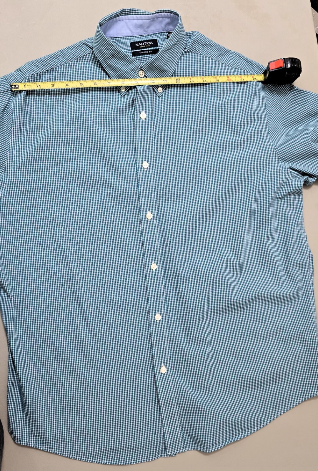 Nautica Mens Plaid Dress Shirt - Size XL Green/White - 100% Cotton - Long Sleeve