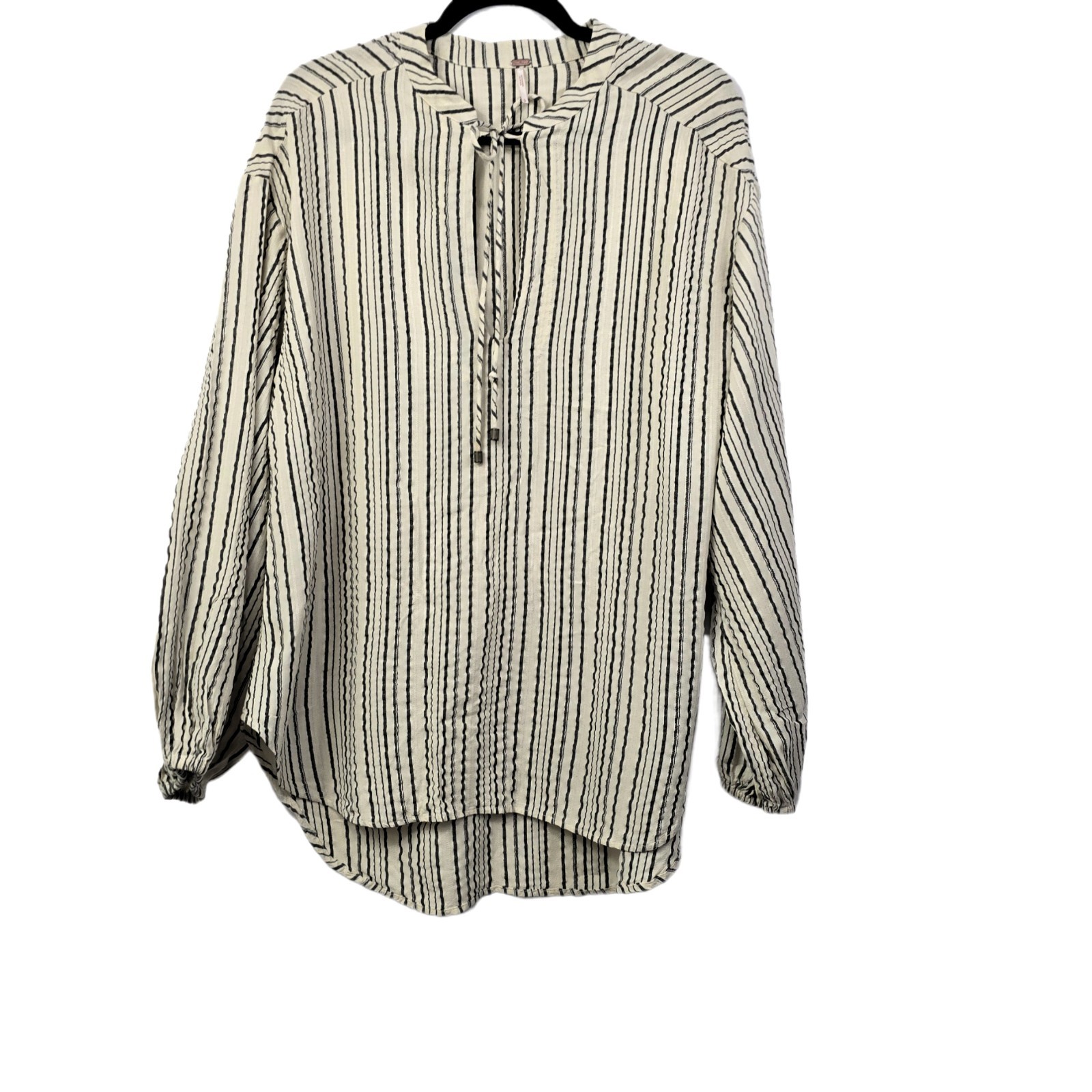 Free People Striped Bishop-Sleeve Tunic Blouse S – Boho Chic, All-Seasons