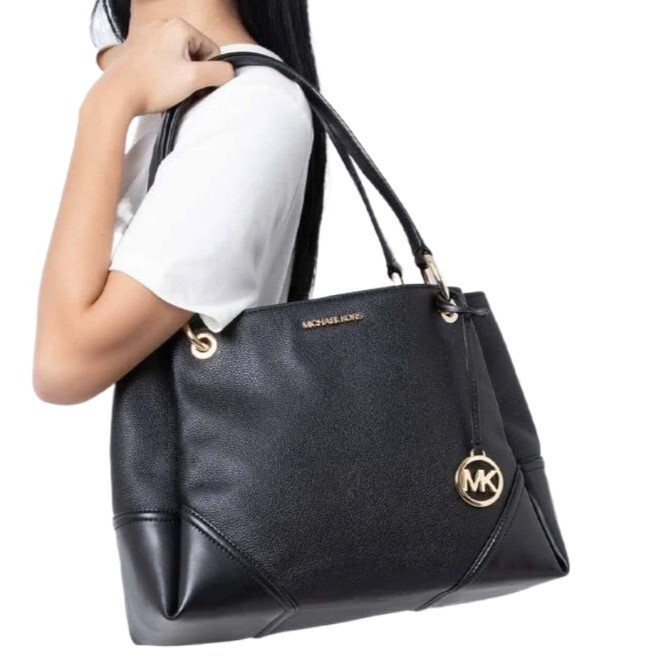 MICHAEL KORS NICOLE LARGE SHOULDER TOTE LEATHER BAG BLACK