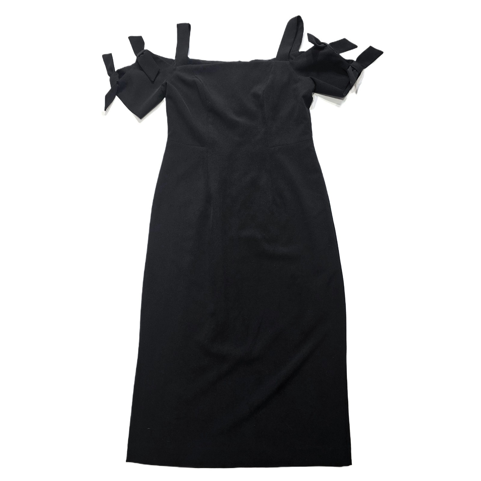 Maggy London Women’s Black Cold Shoulder Midi Sheath Cocktail Evening Dress Sz 2