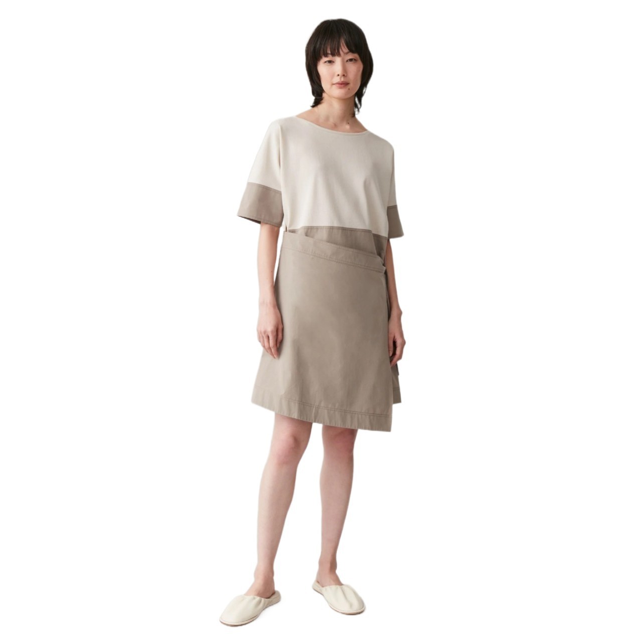 COS Contrast Wrap Dress Khaki Size L – Organic Fabric, Midi Workwear