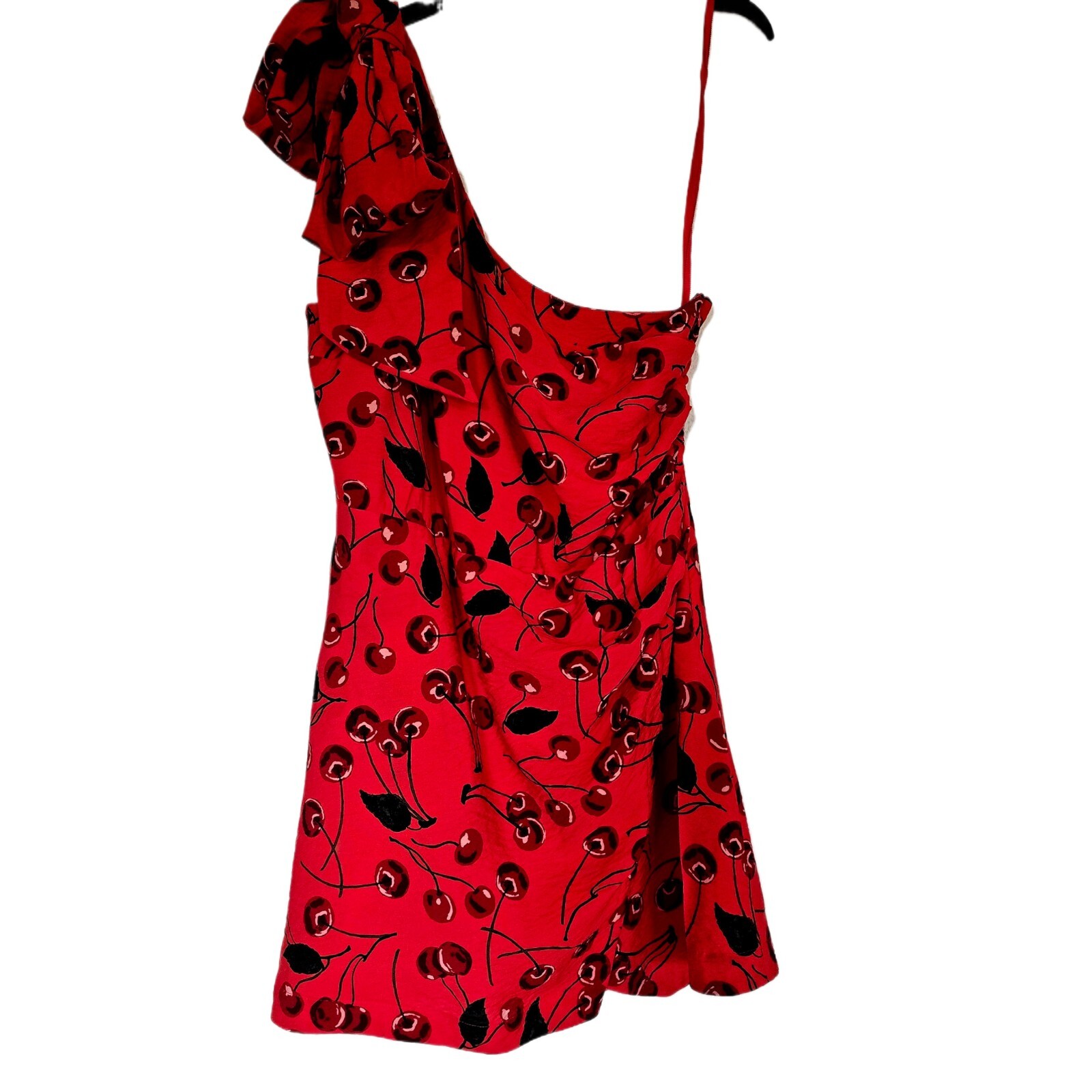 Anthropologie Maeve Cherry Print One-Shoulder Mini Dress Size 12