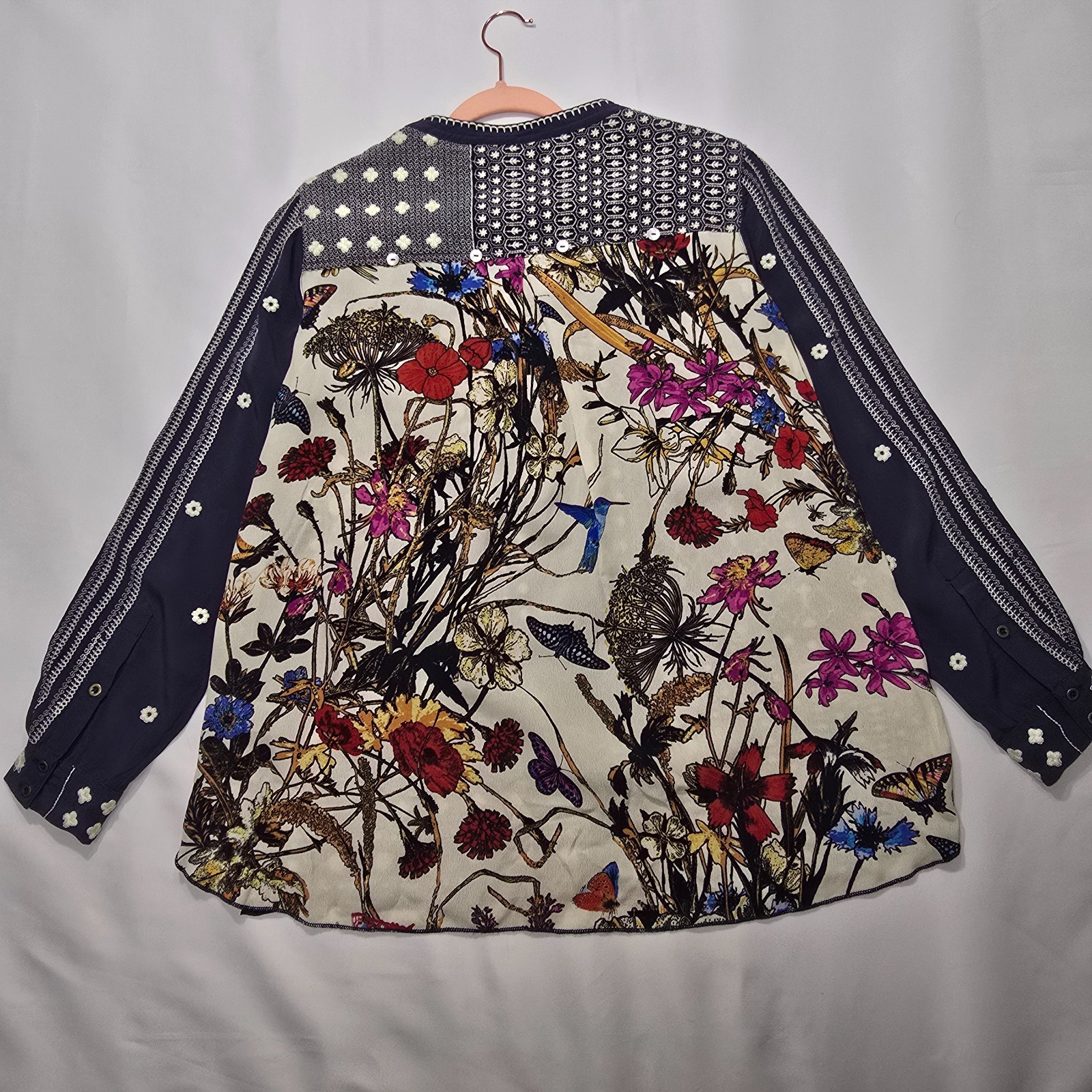 John Mark Women's Floral Embroidered Back Detail Long Sleeve Top S