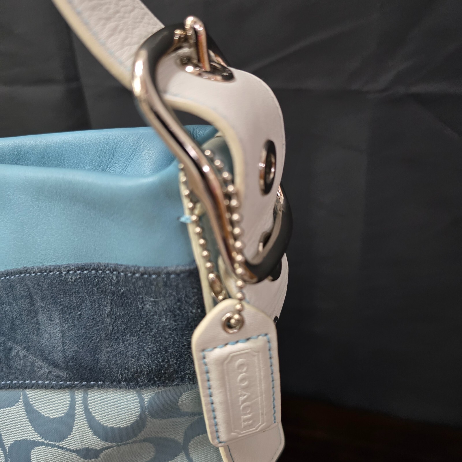 Coach Vintage Signature Wave Duffle Patchwork Hobo Bag – Blue #10653 – RARE