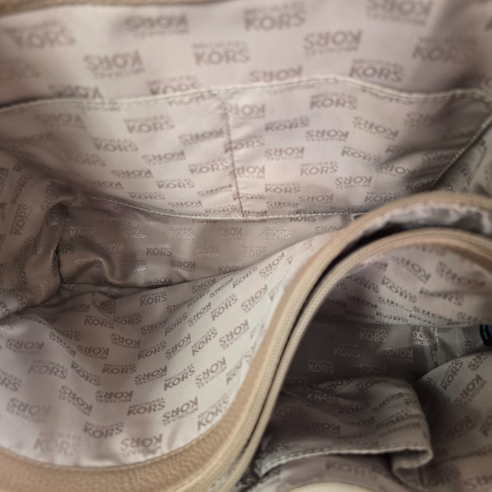 Michael Kors Harper Tote Large Khaki Shoulder Bag Leather Gold Chain MK