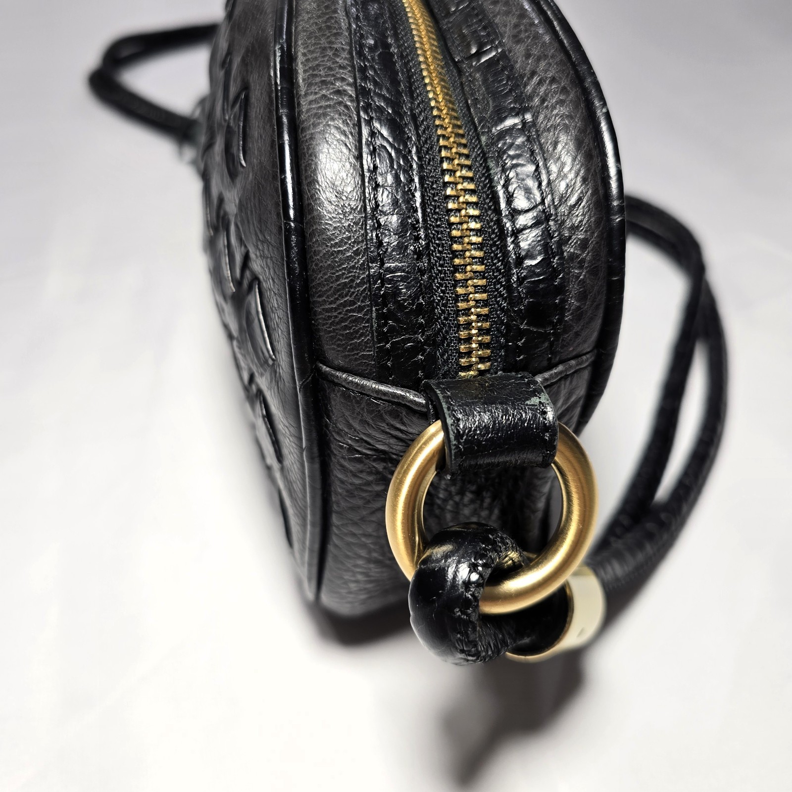 Brahmin Black Leather Multi-Texture Crossbody Bag, Gold Hardware, Key Clip
