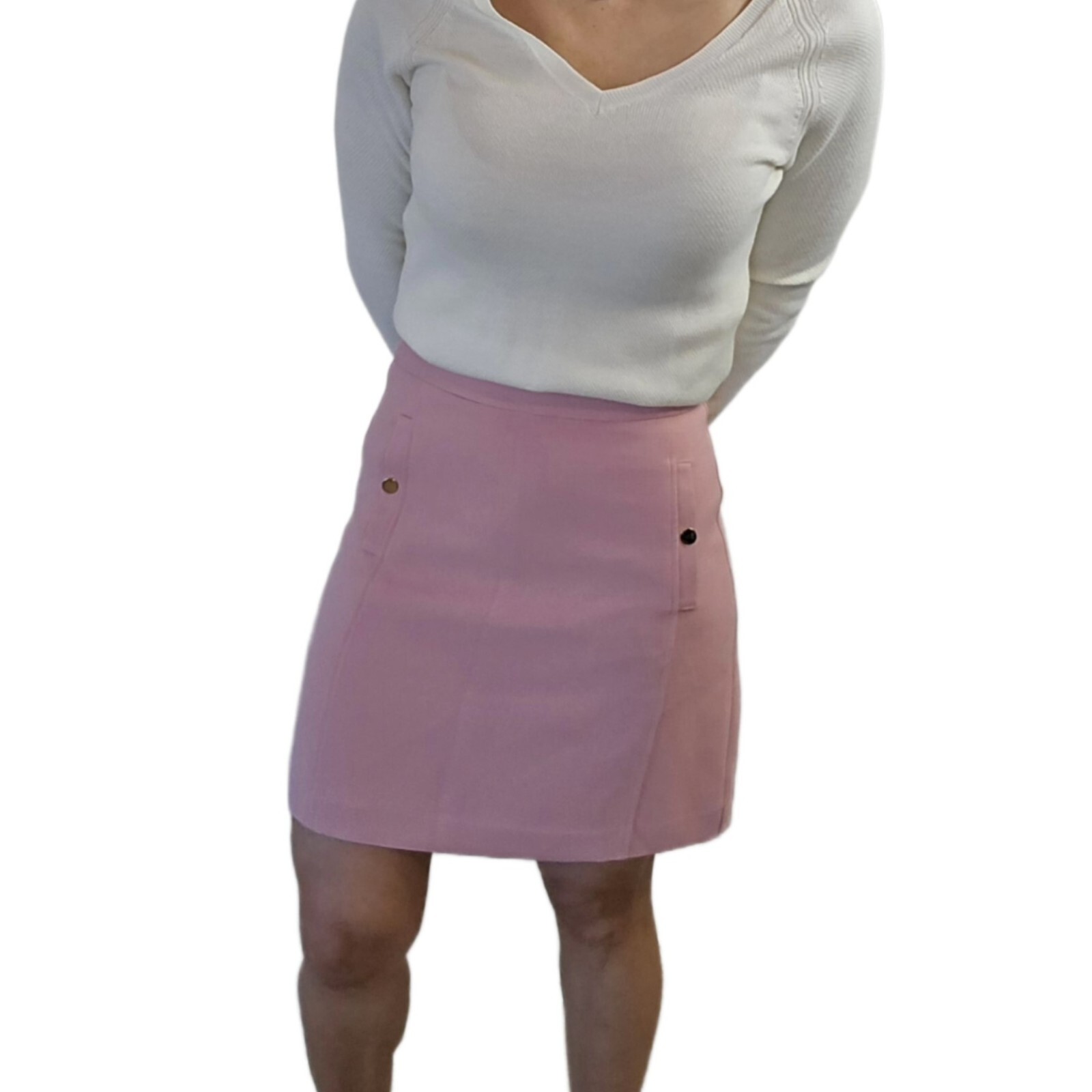 Ann Taylor LOFT Structured Woven Button Pocket Shift Skirt - Size 4, Cheery Pink