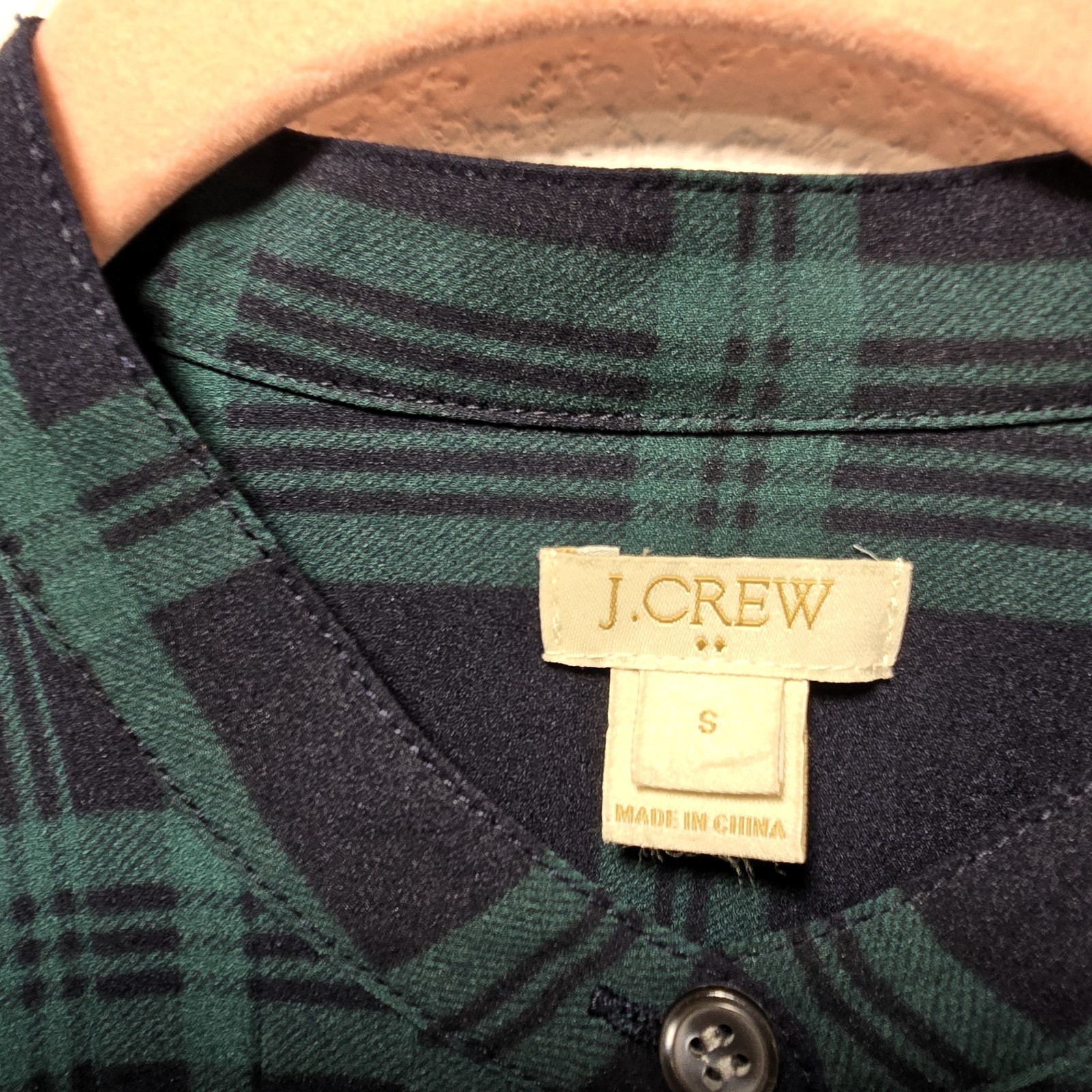 J.Crew Factory Women’s Navy Green Plaid Pleated Front Button Down Shirt Size S