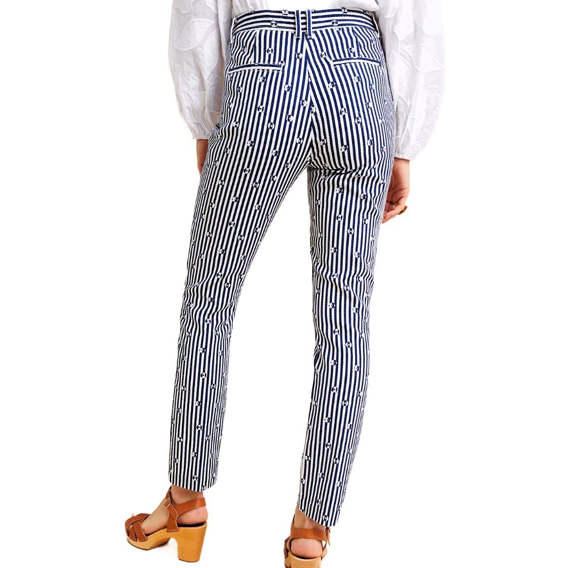 Anthropologie Stripe Floral Slim Pants Women’s 4 Blue White High Rise