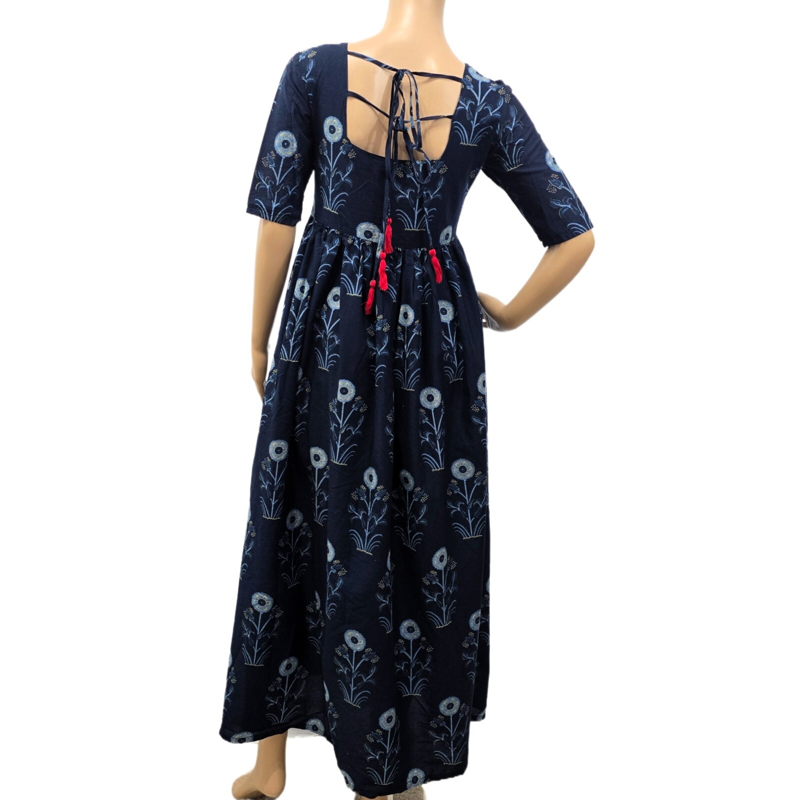 Vishudh Women’s Printed Ankle-Length Aline Dress, Blue, Size S