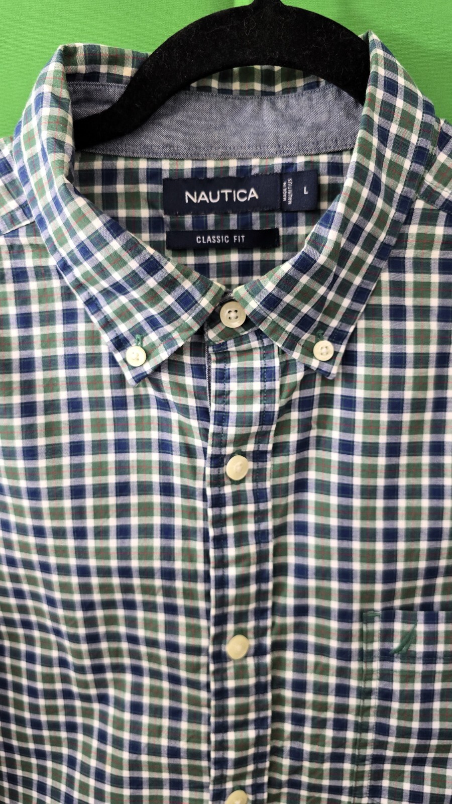 NAUTICA Mens Blue/Green Plaid Dress Shirt - Size L - Long Sleeve