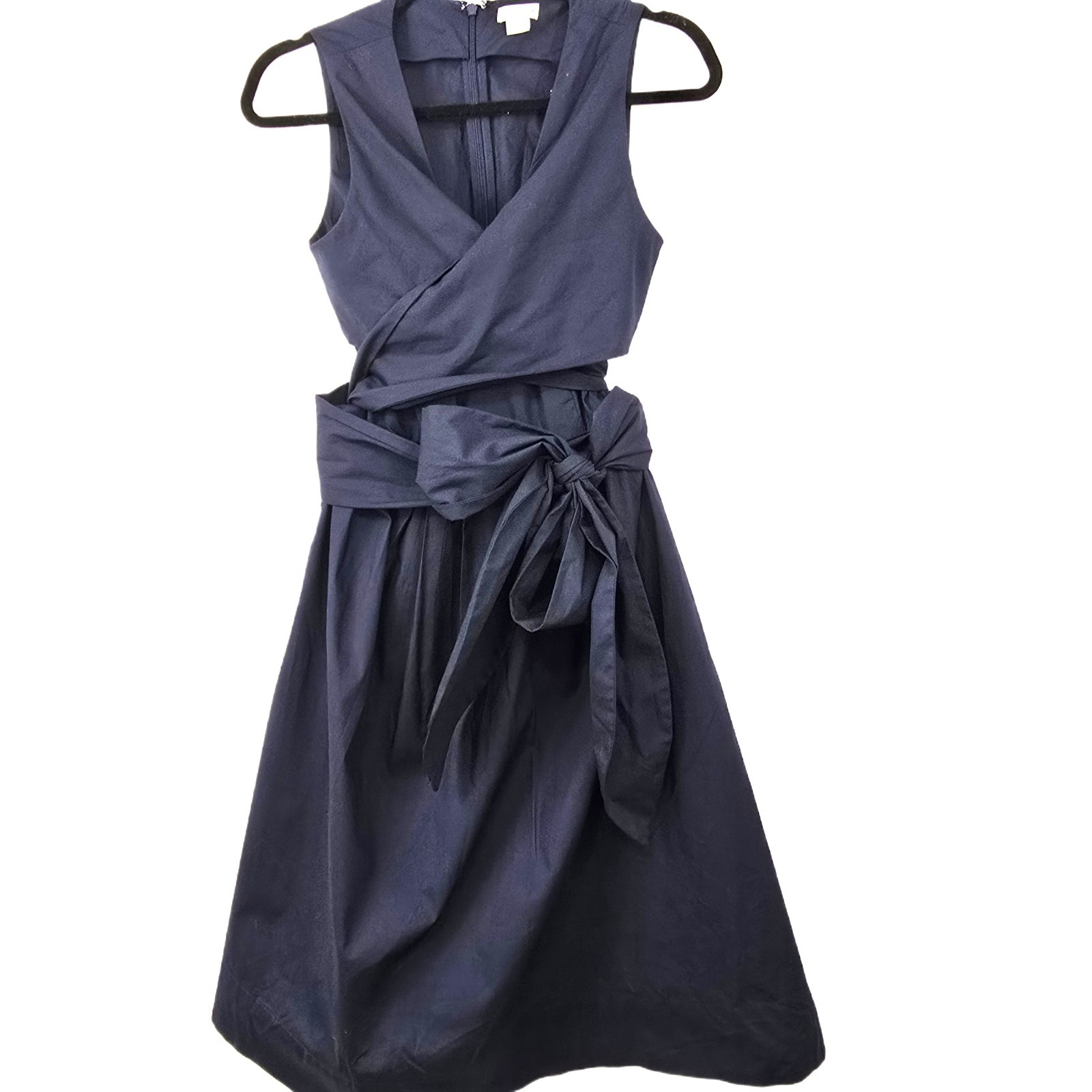 J Crew Women’s Wrap-Top Shirtdress Navy Organic Cotton Midi Dress Size 2