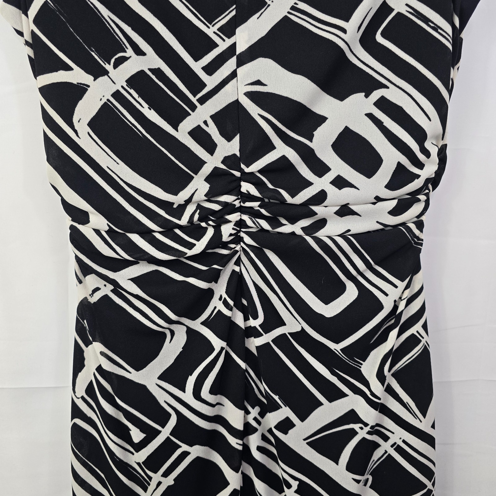 David Meister Women's Black White Abstract Midi Dress Size 8 Made in USA