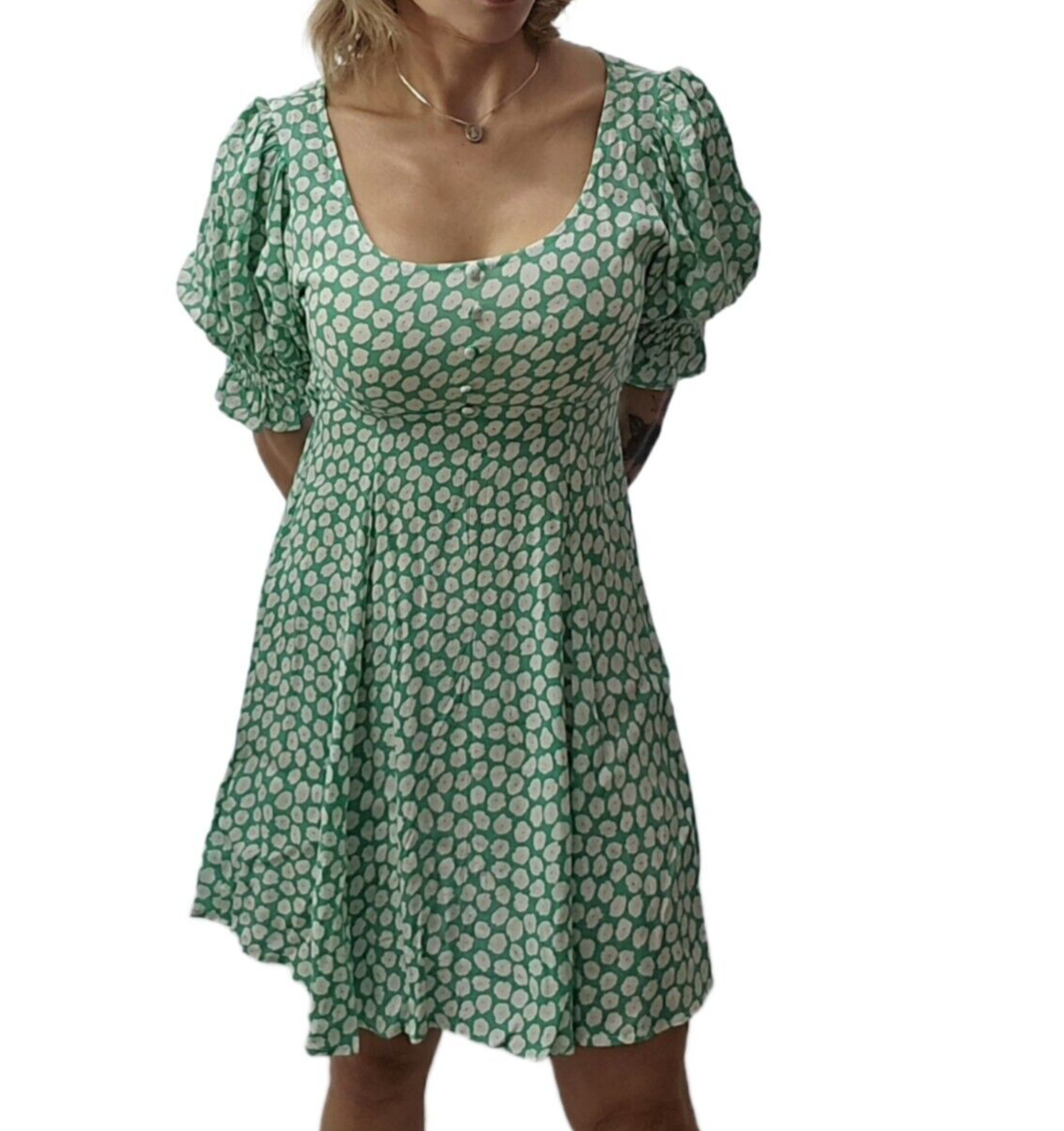 NWT Faithfull the Brand La Barben Mini Dress Cora Floral, Green, Size 6
