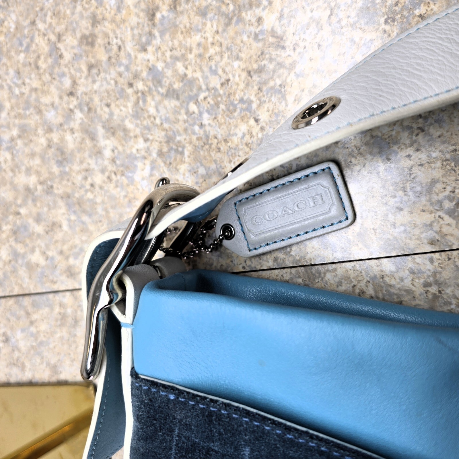 Coach Vintage Signature Wave Duffle Patchwork Hobo Bag – Blue #10653 – RARE
