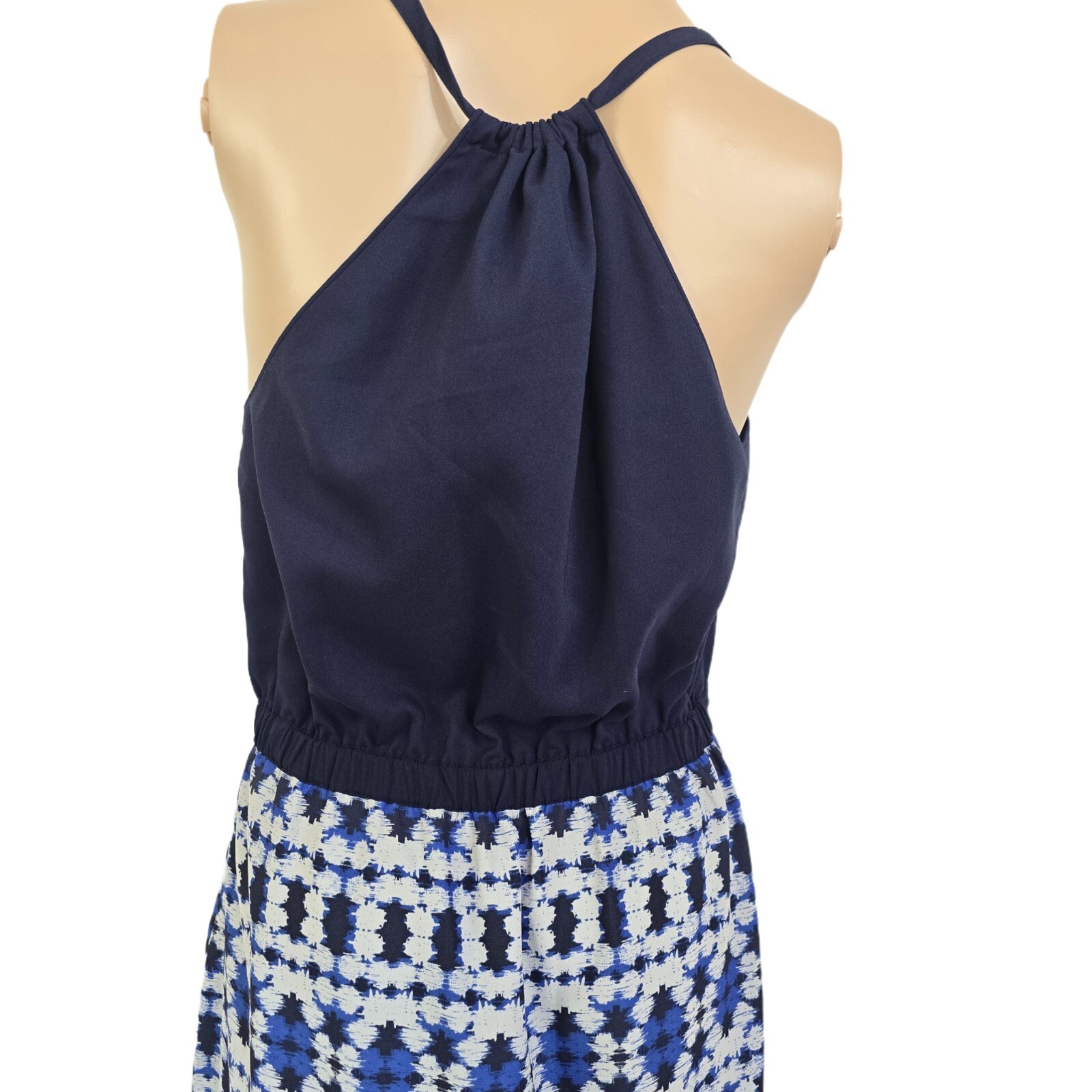 J.CREW Boho Maxi Dress 4 Blue Halter Geometric Print Summer Vacation