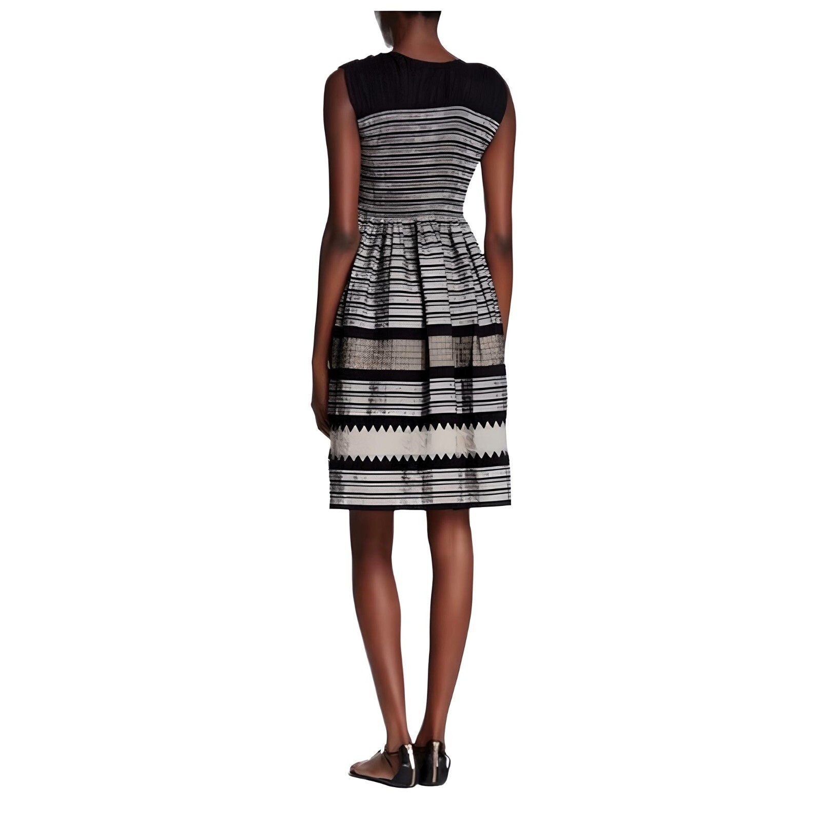 Max Studio Women's V-Neck Fit & Flare Dress M Black Gold Silver Metallic