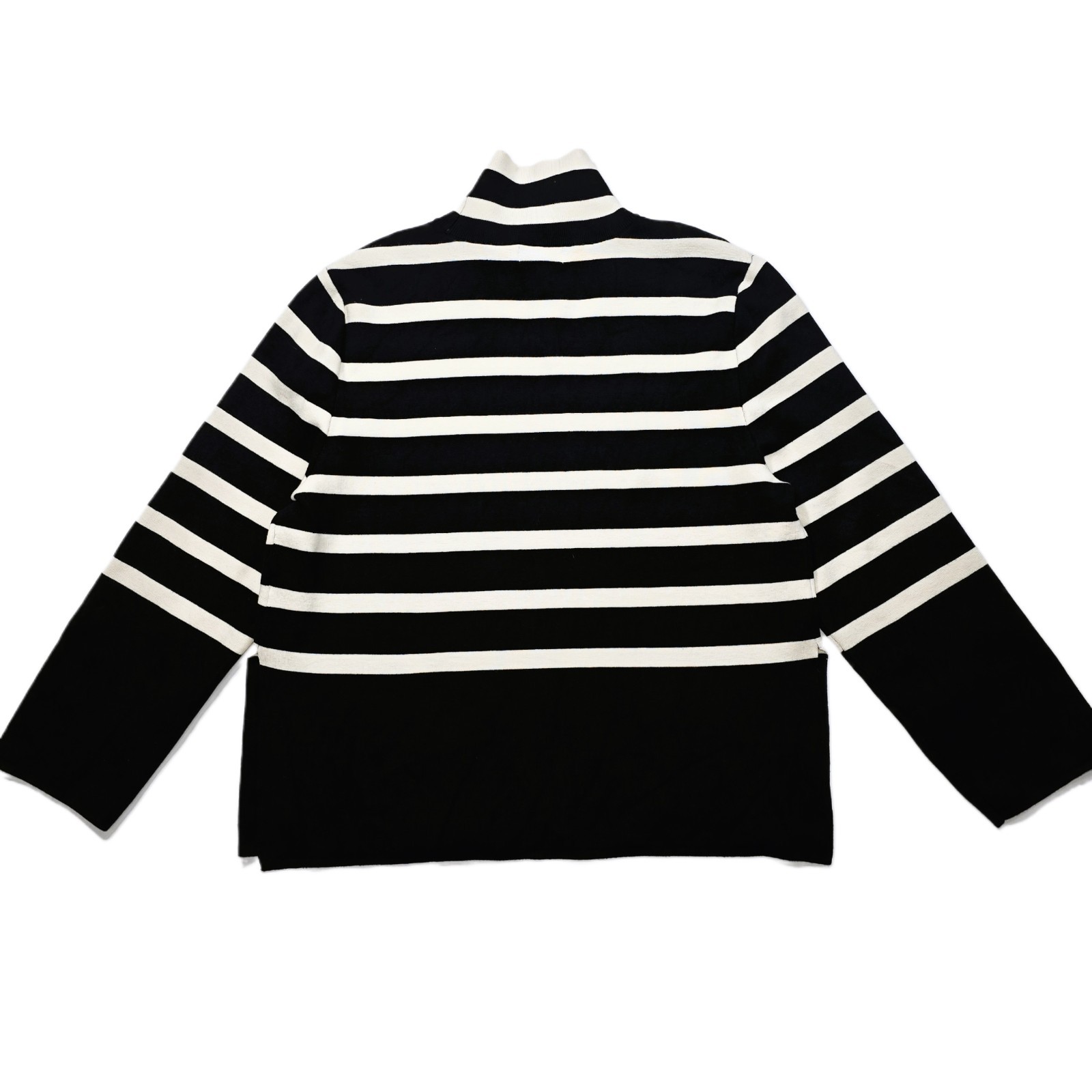 H&M Women’s Striped Turtleneck Sweater Black Ivory Fine Knit Size M