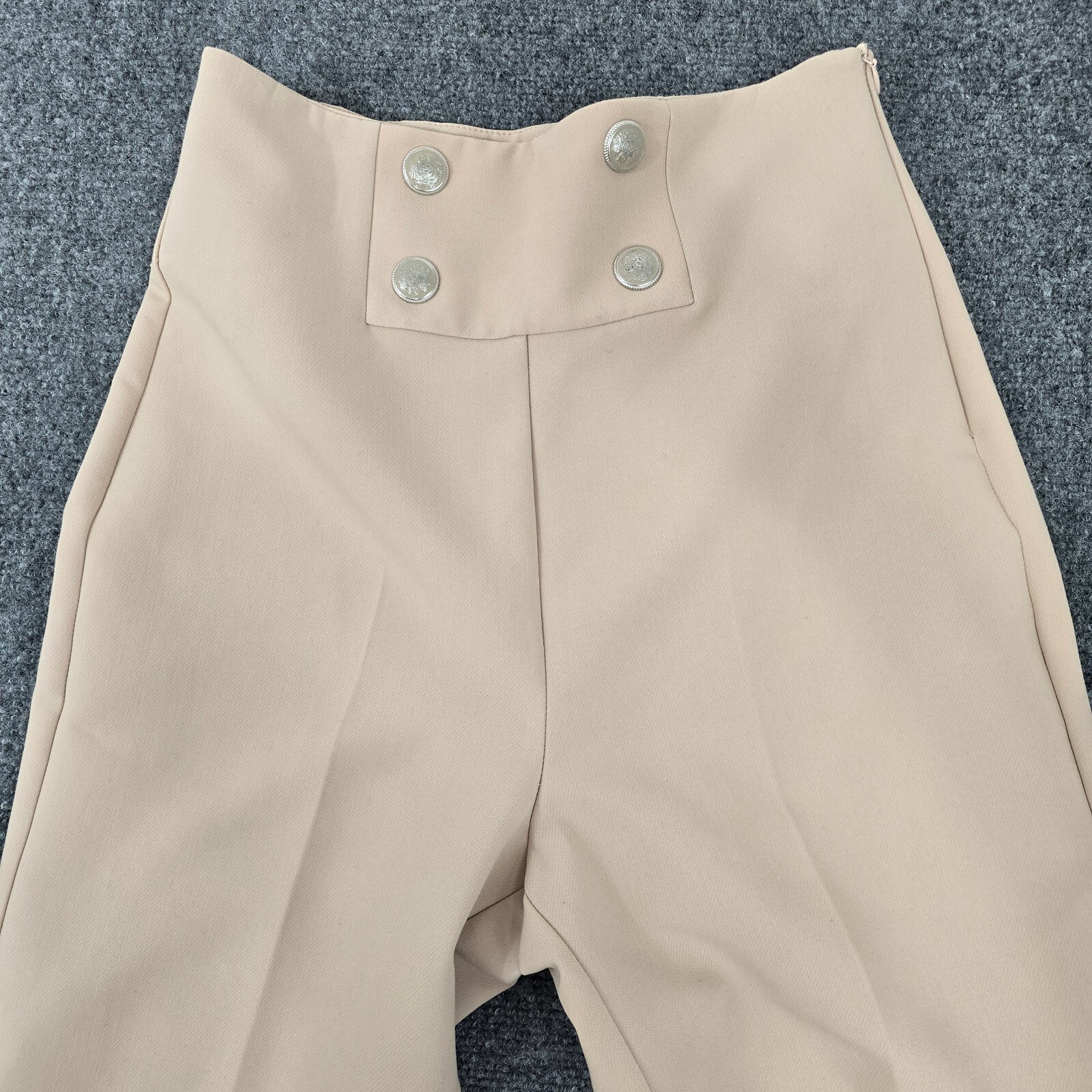 Zara Women's High Waisted Beige Trousers With Button Waist Detail - Size S