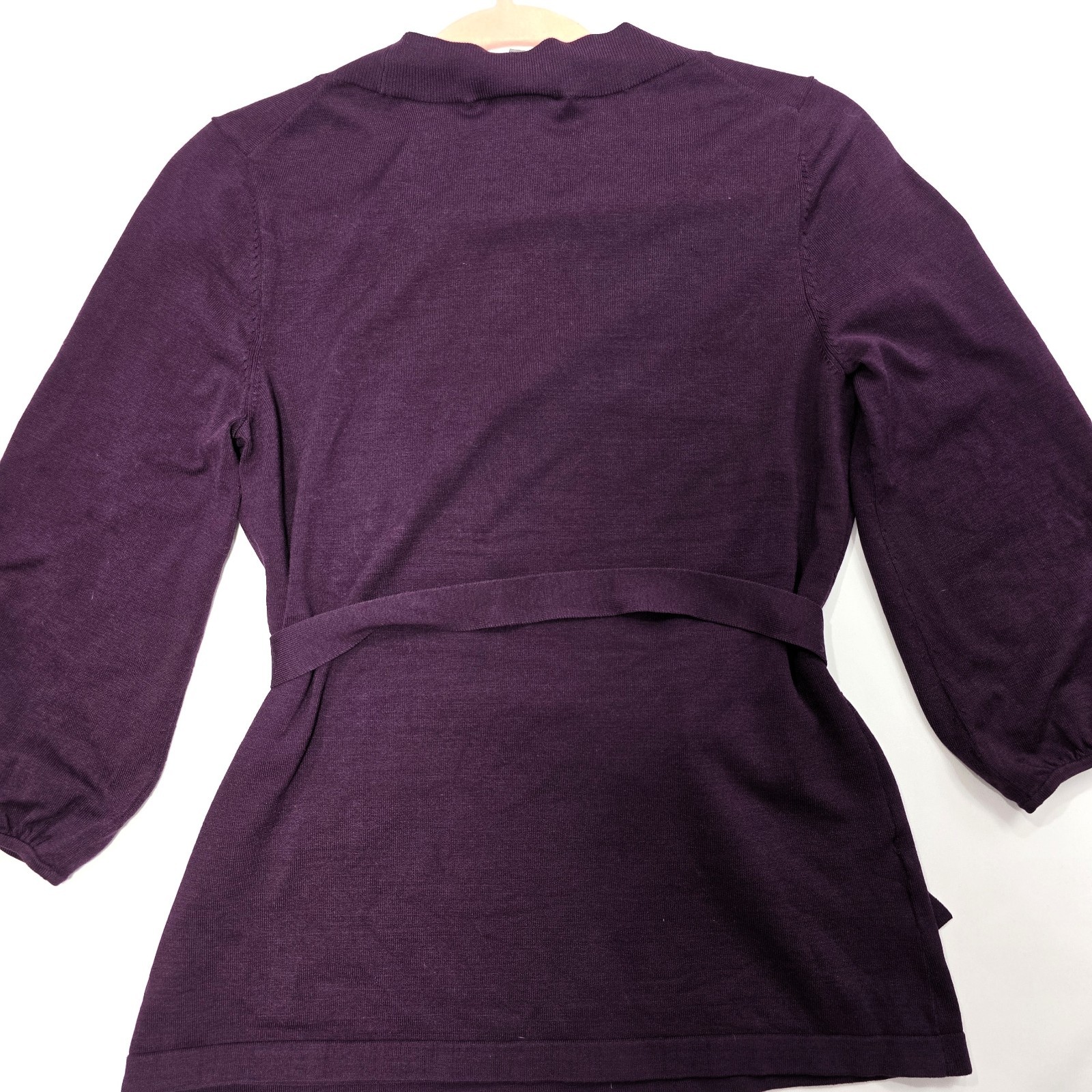 Ann Taylor Women’s Plum Sweater Belted Scoop Neck 3/4 Sleeve Size S