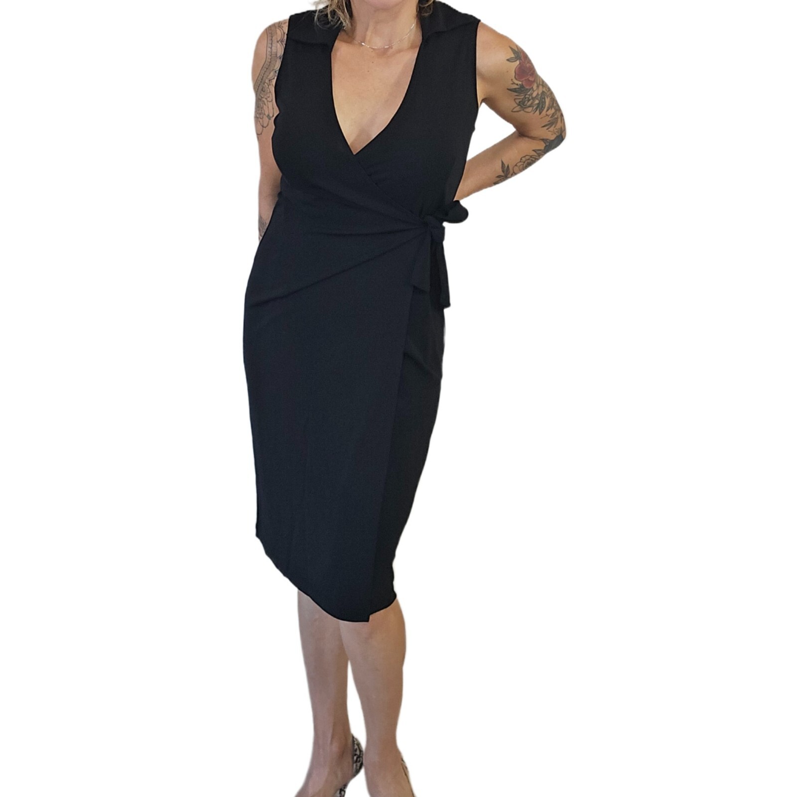 Valerie Stevens Women’s Sleeveless Wrap Dress, Size S – Elegant Midi