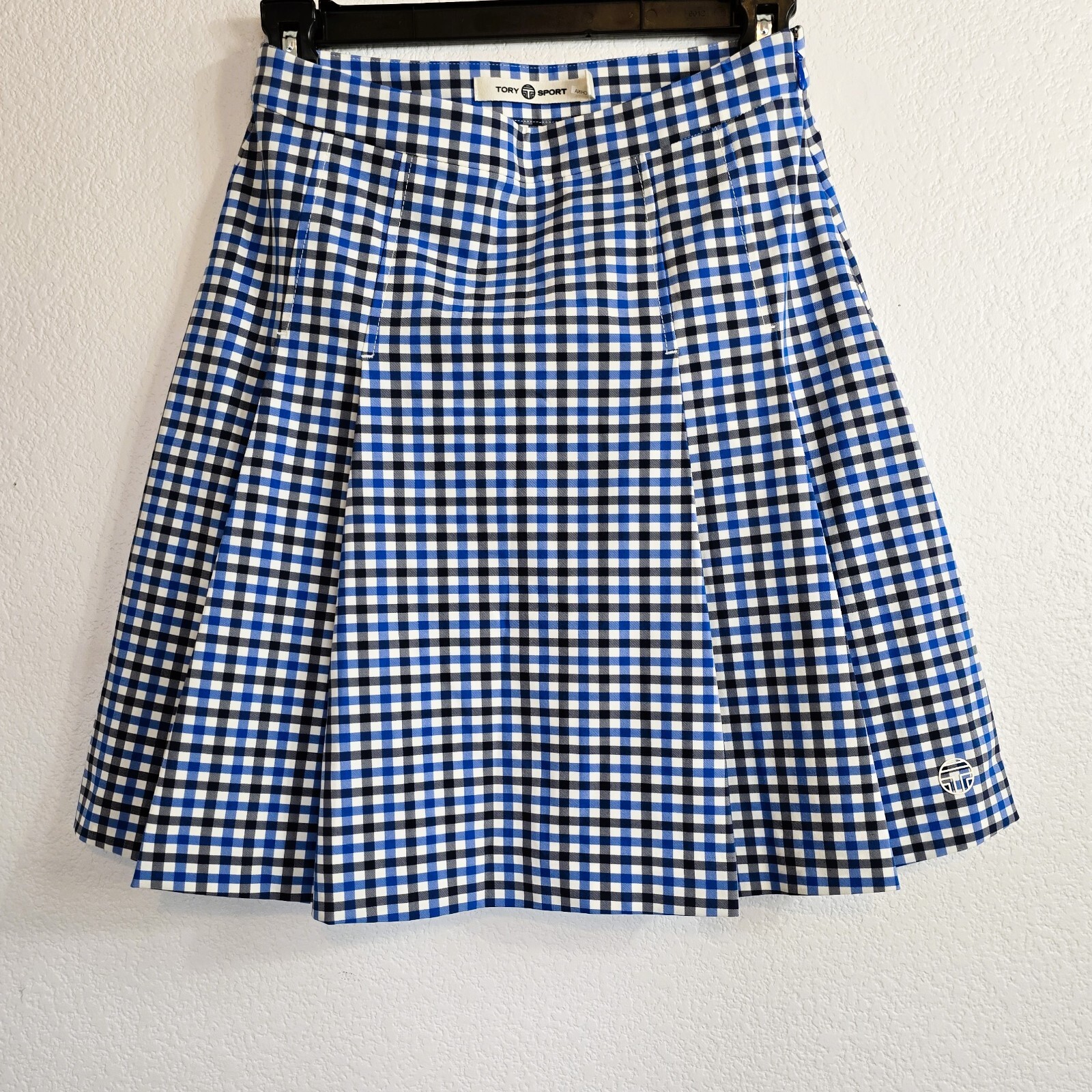 Tory Sport Gingham Golf Skirt Women’s Sz 0 Navy Blue White Stretch Tennis