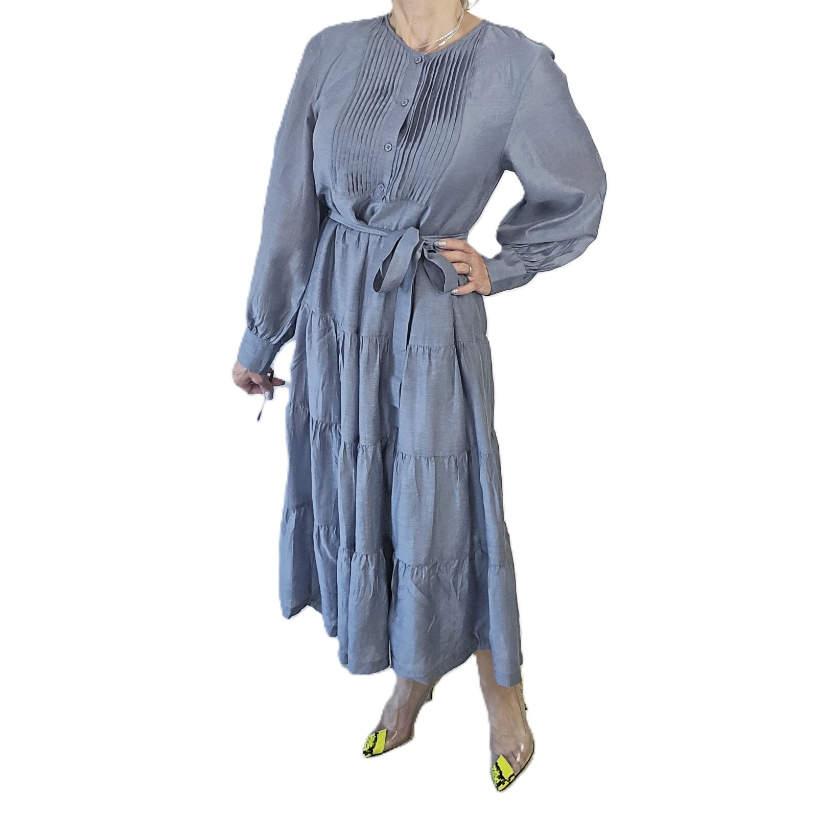 Anthropologie Mare Mare Agosta Tiered Maxi Dress - Size M, Gray-Blue - NewOther