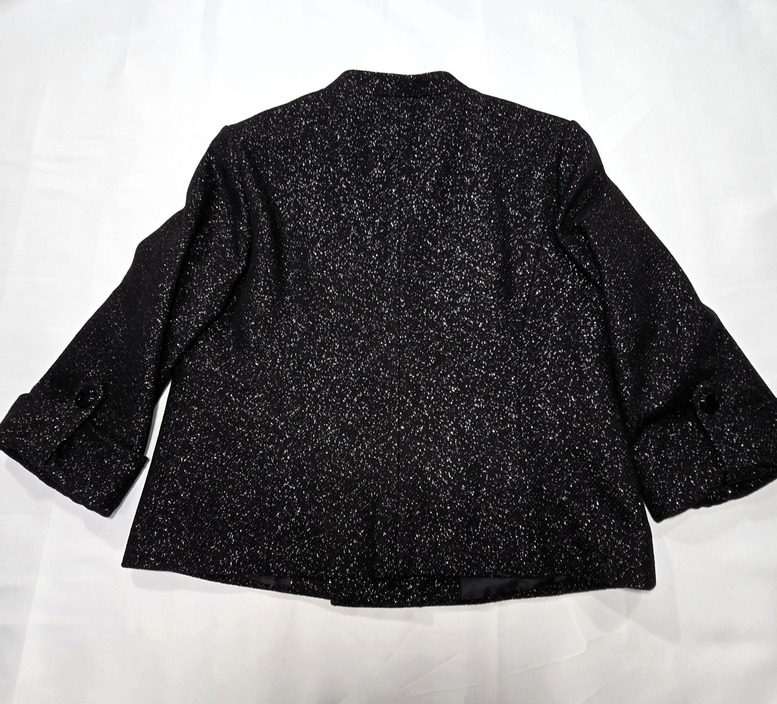 Halogen Virgin Wool Double-Breasted Black Silver Metallic Blazer Large
